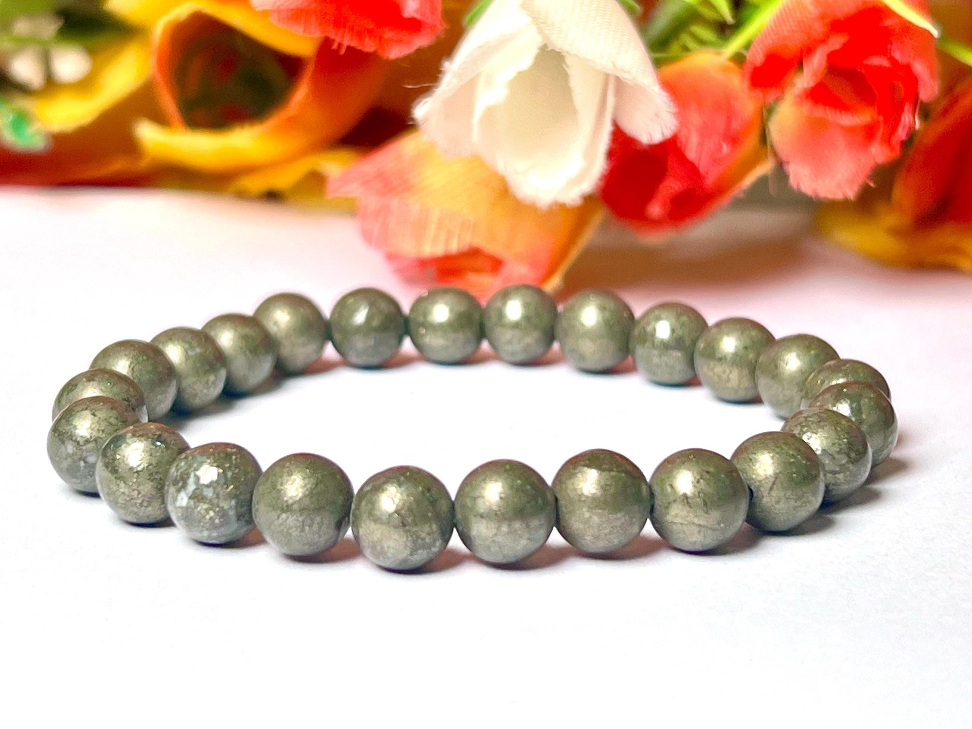 Pyrite Stone Bracelet l Stretchable Bracelet l Unisex Bracelet l 8 MM Bracelet