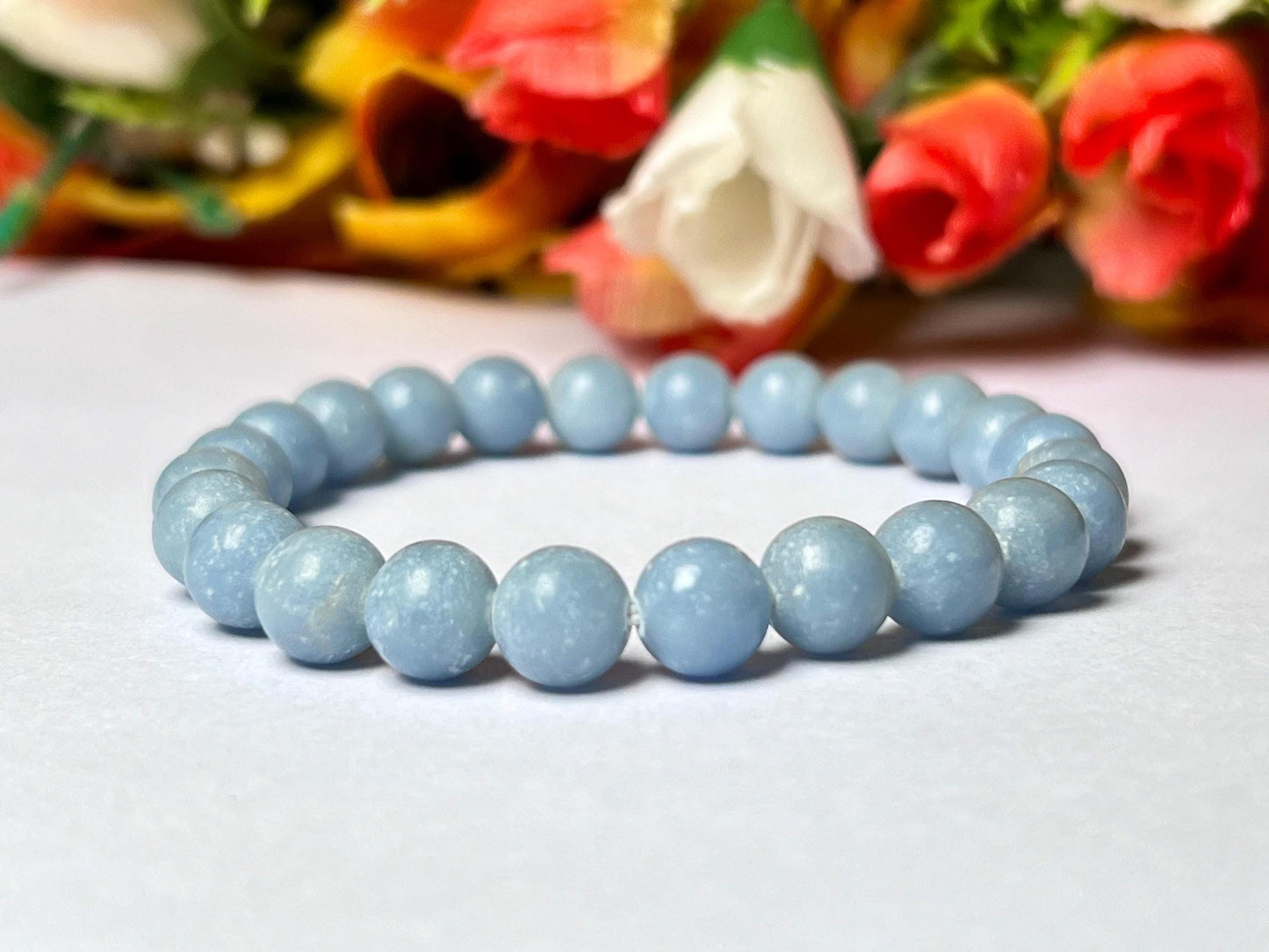 Angelite Stone Bracelet l Stretchable Bracelet l Unisex Bracelet l 8 MM Bracelet