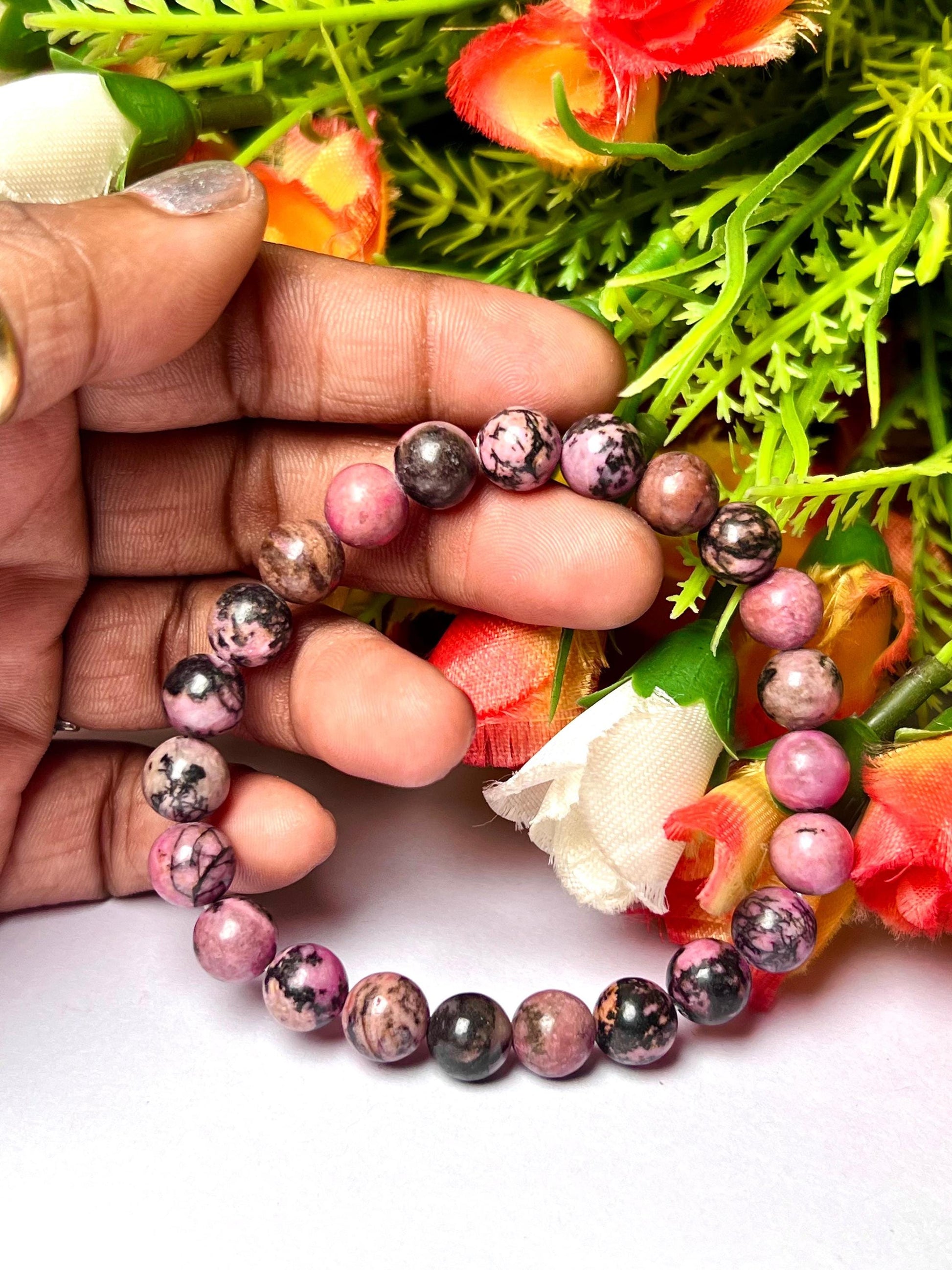 Rhodonite Stone Bracelet l Stretchable Bracelet l Unisex Bracelet l 8 MM Bracelet