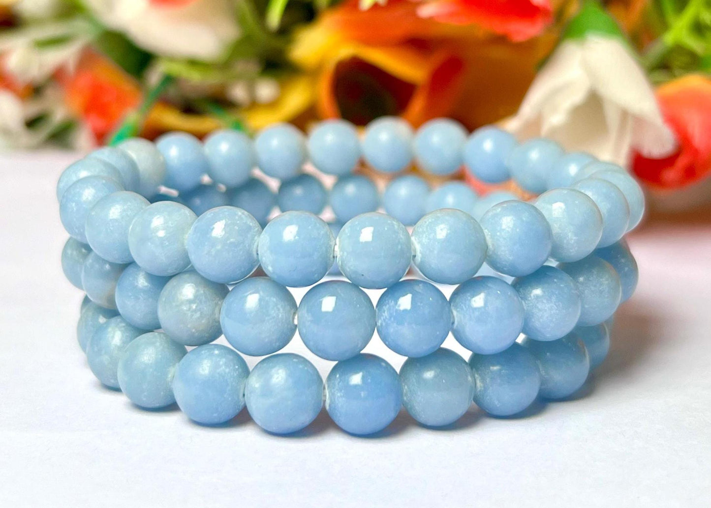 Angelite Stone Bracelet l Stretchable Bracelet l Unisex Bracelet l 8 MM Bracelet