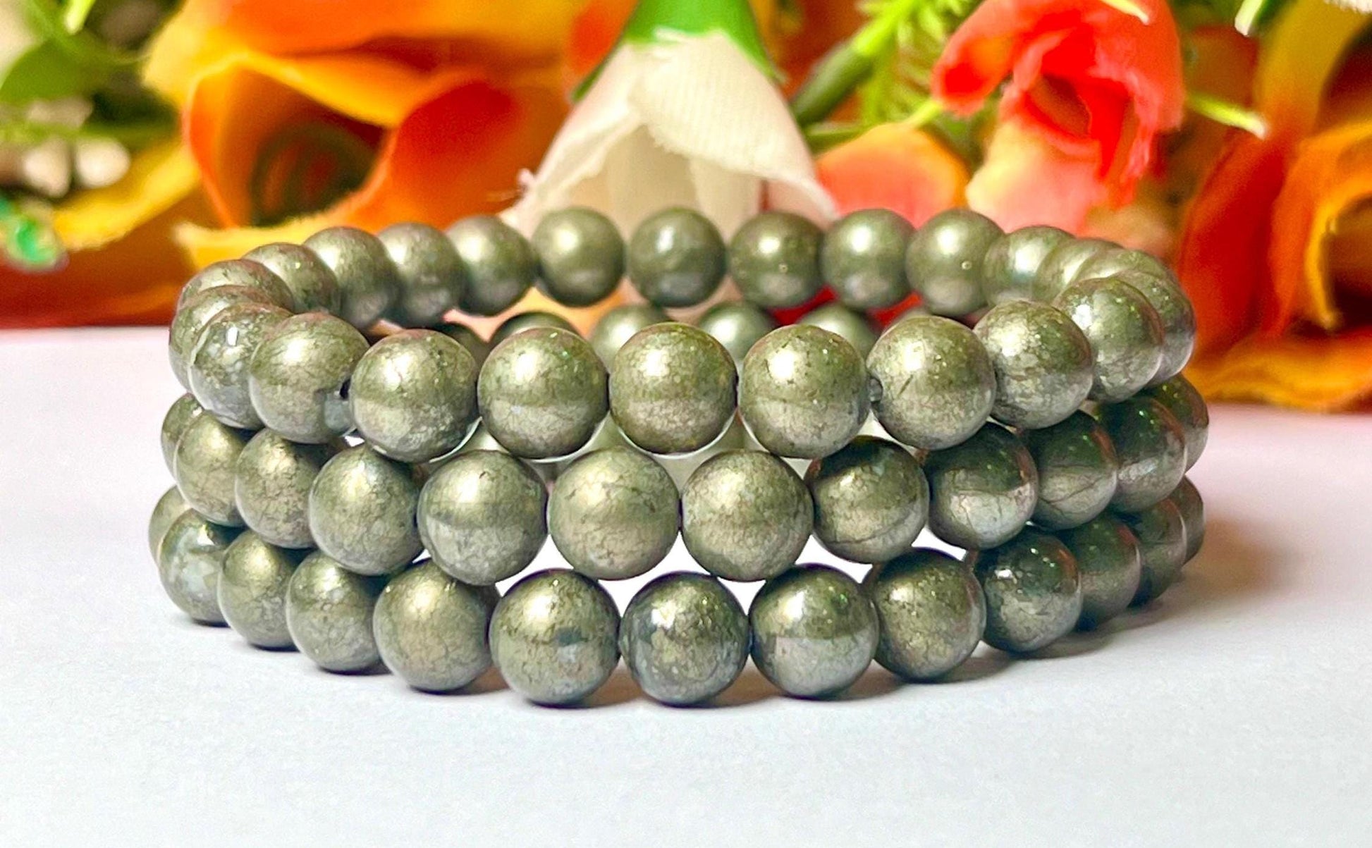 Pyrite Stone Bracelet l Stretchable Bracelet l Unisex Bracelet l 8 MM Bracelet