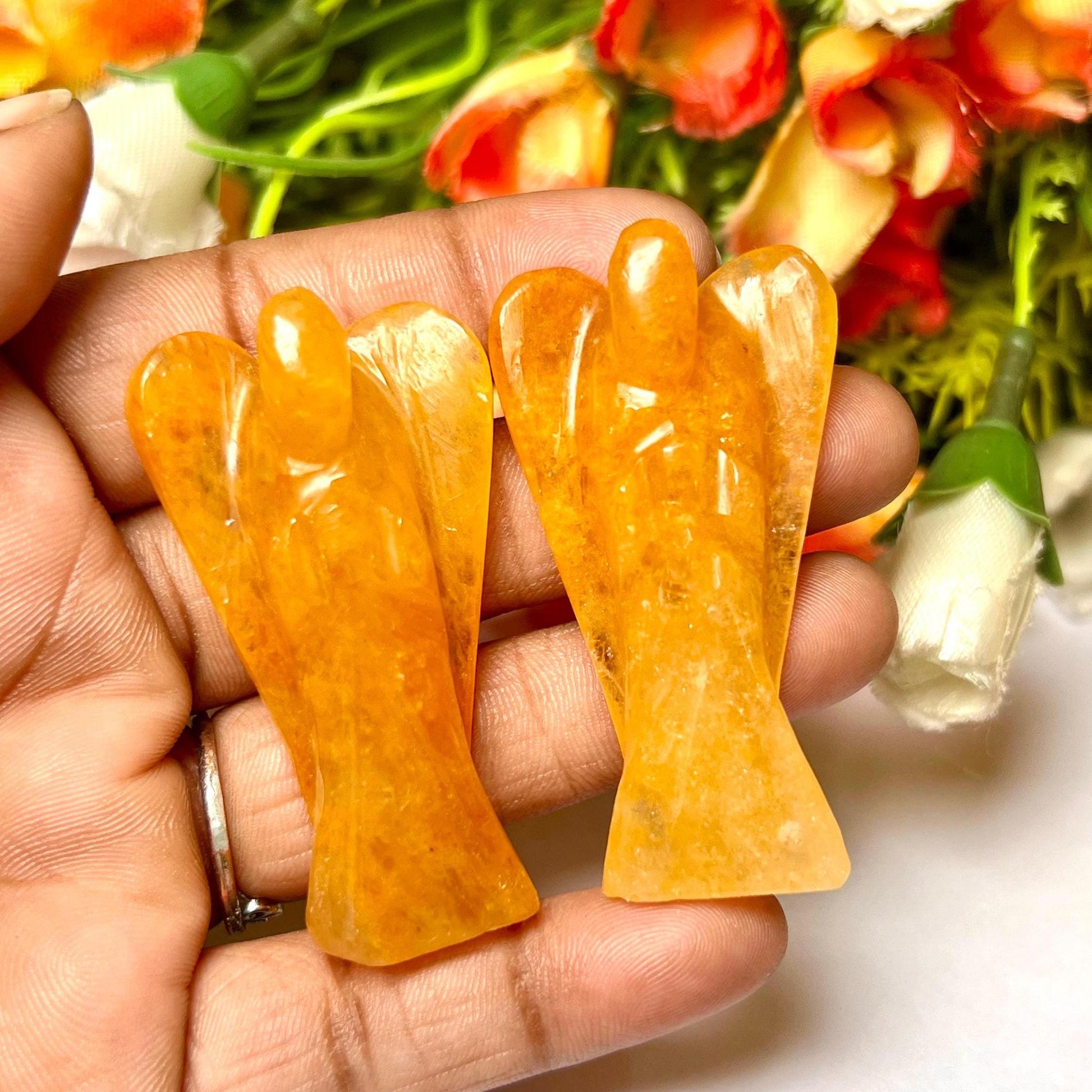 2" Golden Healer Quartz Stone ANGEL (1) Piece Free standing guardian Angel crystal Reiki energy blessed hand carved Angelic connection