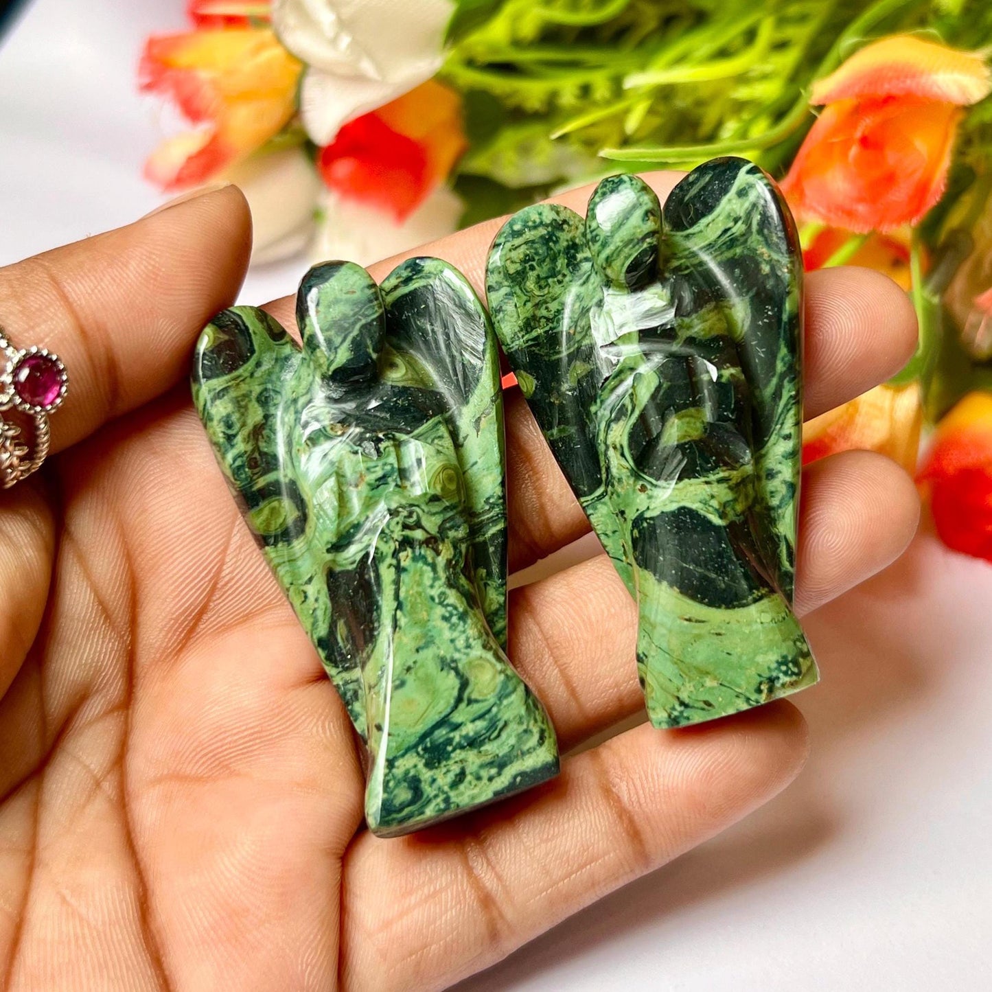 2" Angel Kambaba Jasper Stone Green Stromatolite Crocodile Jasper Galaxy Jasper,Amphibianite Stone Guardian Angel blessed Angelic connection