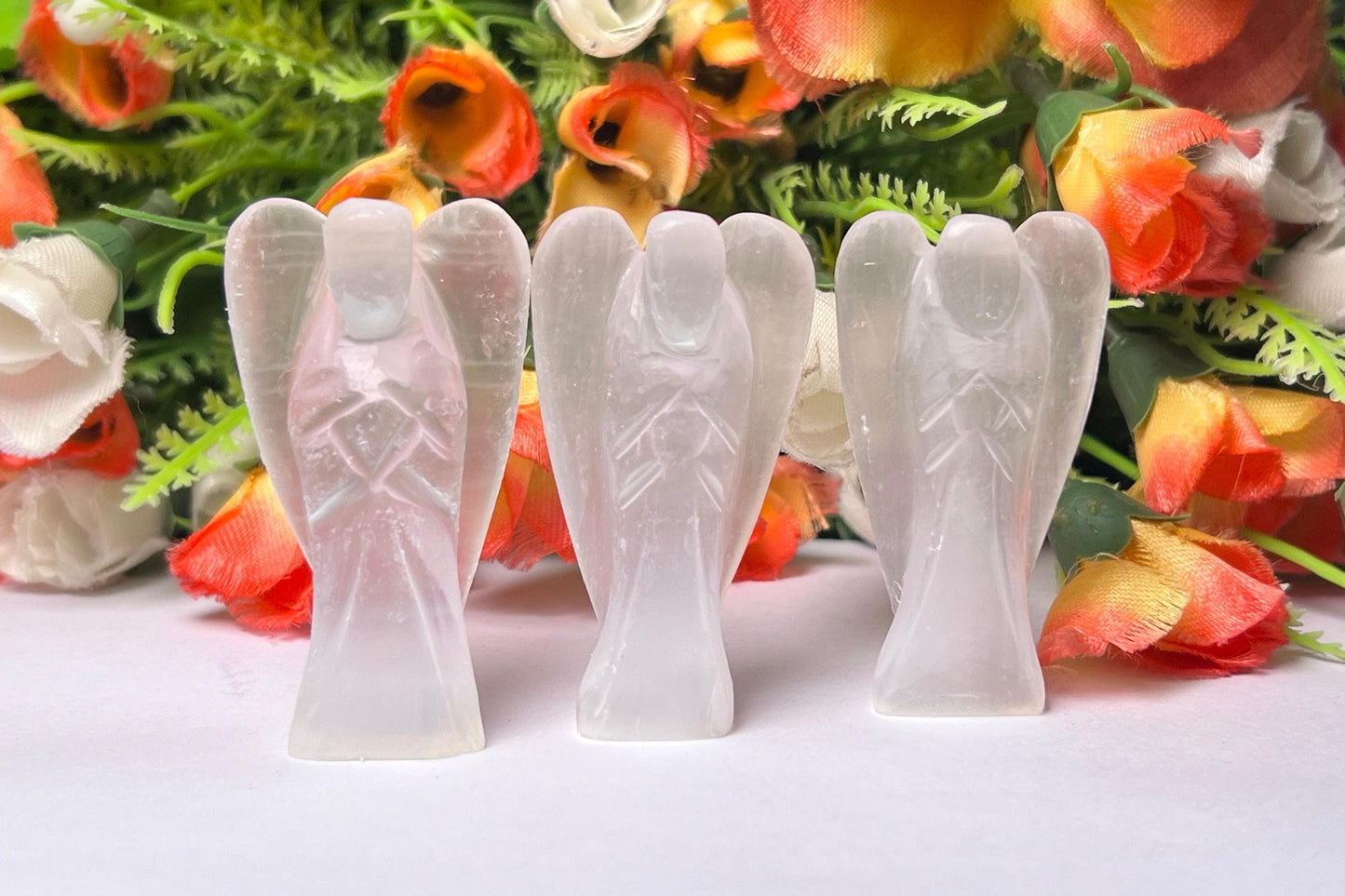 2"  Selenite Crystal Stone ANGEL One(1)Piece Free standing guardian Angel crystal Reiki energy blessed hand carved Angelic connection