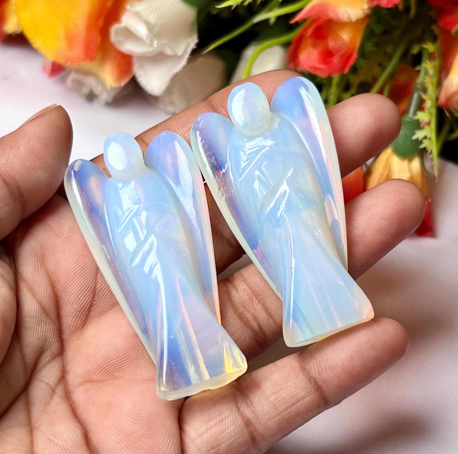 2" Opalite Stone ANGEL One(1) Piece Free standing guardian Angel crystal Reiki energy blessed hand carved Pocket Angel Angelic connection