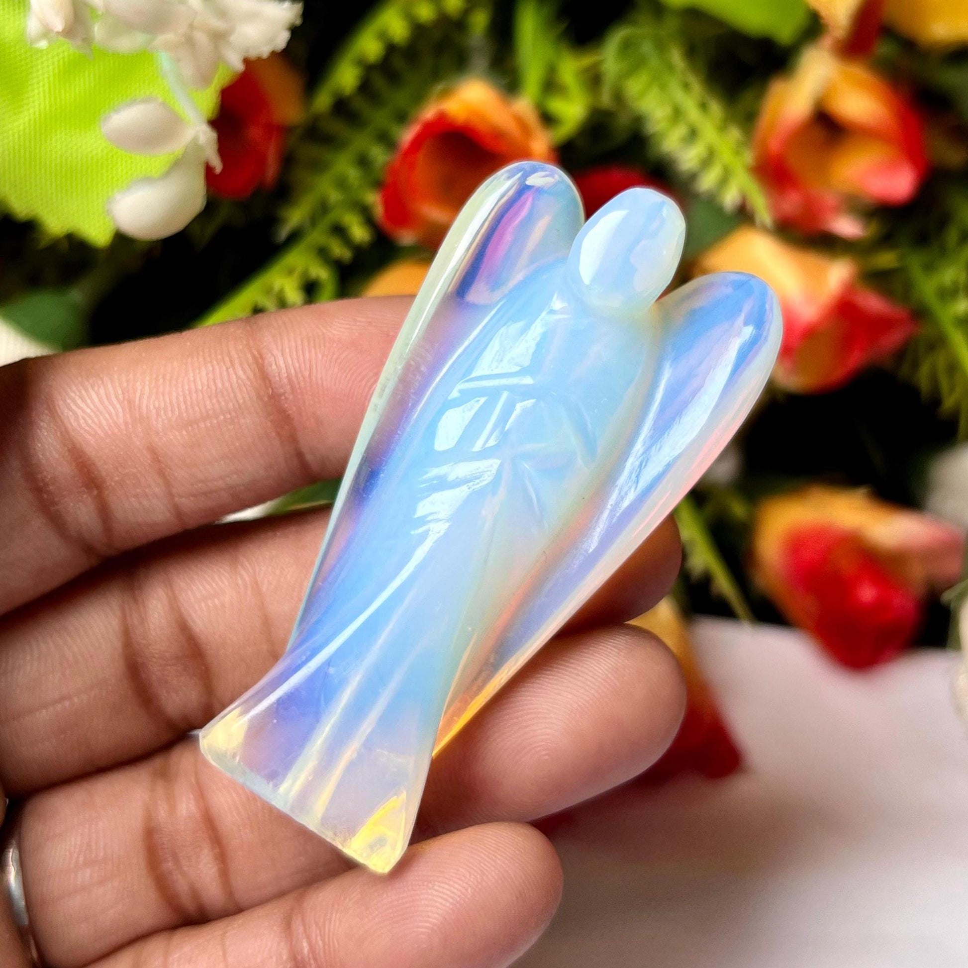 2" Opalite Stone ANGEL One(1) Piece Free standing guardian Angel crystal Reiki energy blessed hand carved Pocket Angel Angelic connection