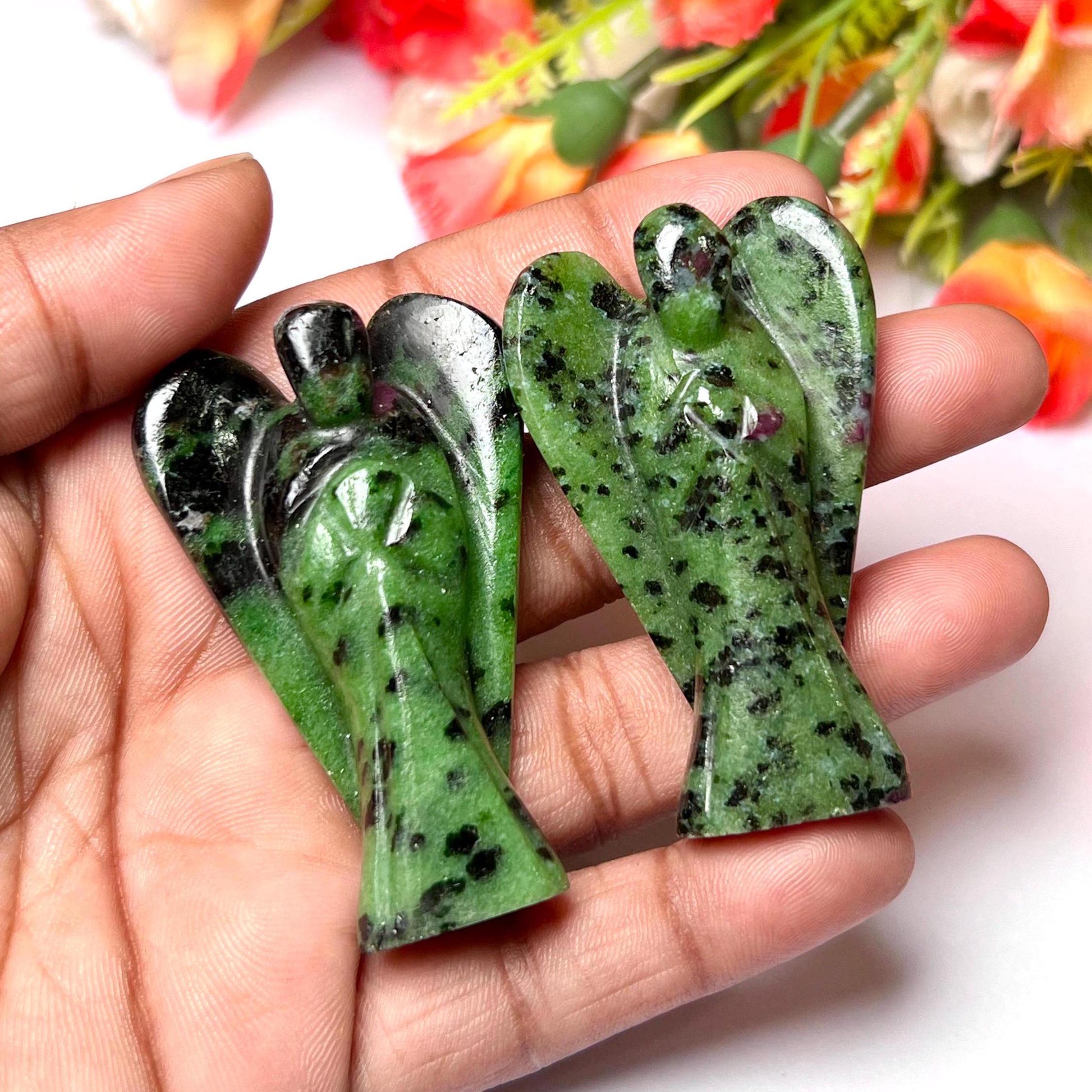 2" African Ruby Zoisite Stone ANGEL One(1) Piece Free standing guardian Angel crystal Reiki energy blessed hand carved Angelic connection