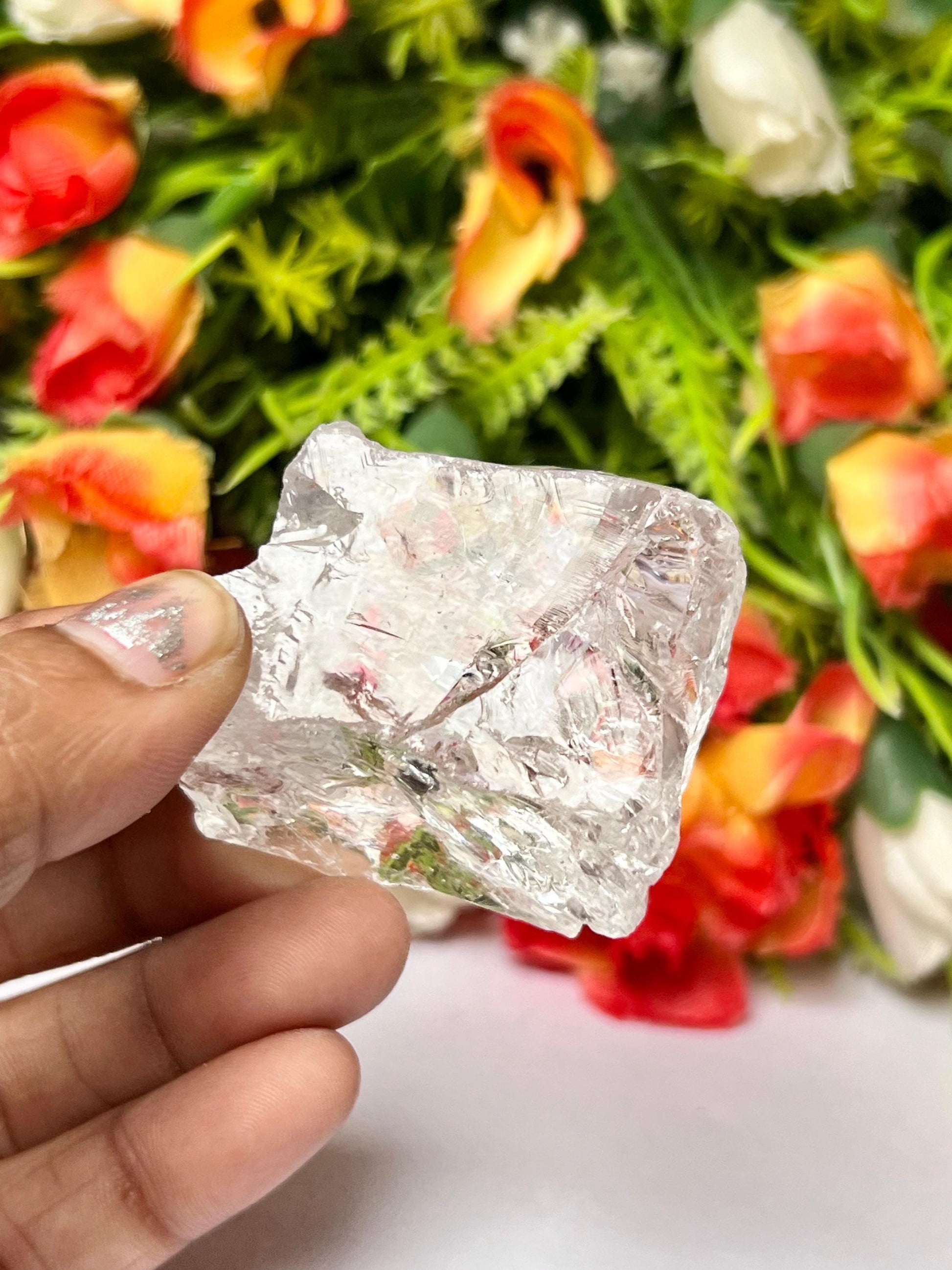 Premium Rainbow Satyaloka Quartz Crystal Natural Rough Stone with Beautiful Rainbow 59 Gram