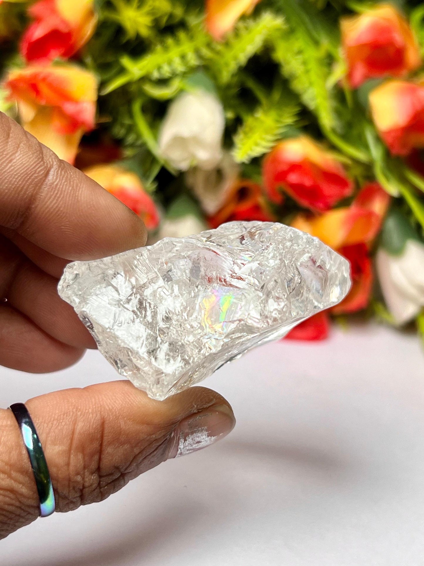 Premium Rainbow Satyaloka Quartz Crystal Natural Rough Stone with Beautiful Rainbow 59 Gram