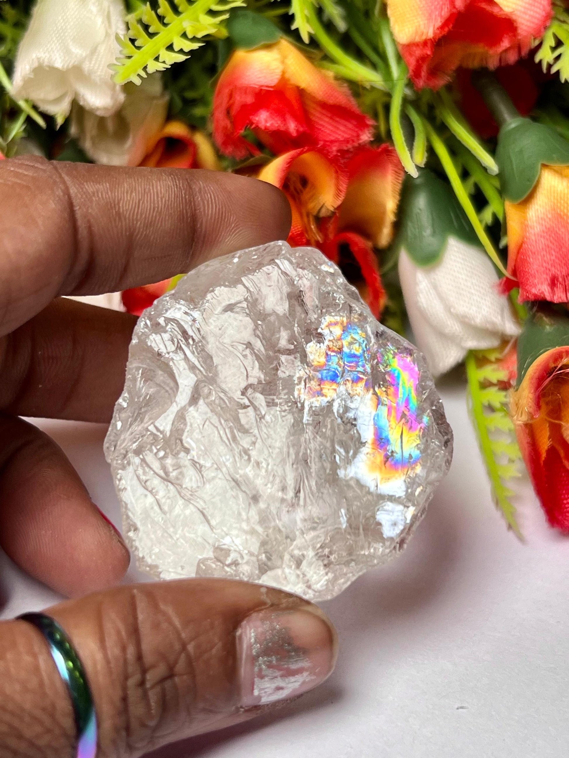 Premium Rainbow Satyaloka Quartz Crystal Natural Rough Stone with Beautiful Rainbow 81 Gram