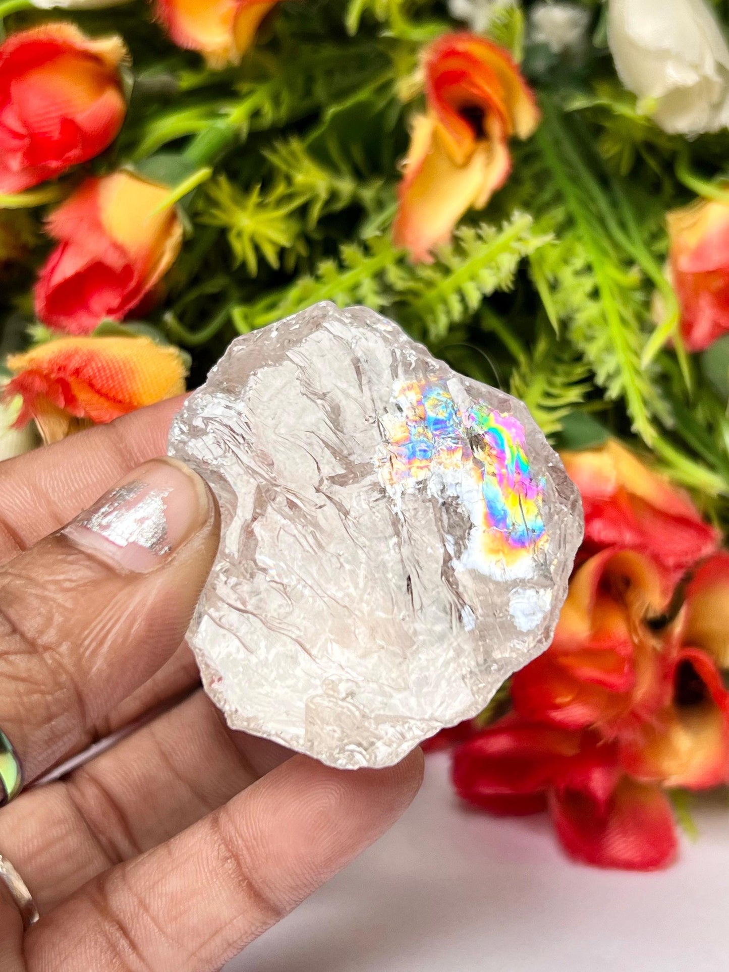 Premium Rainbow Satyaloka Quartz Crystal Natural Rough Stone with Beautiful Rainbow 81 Gram