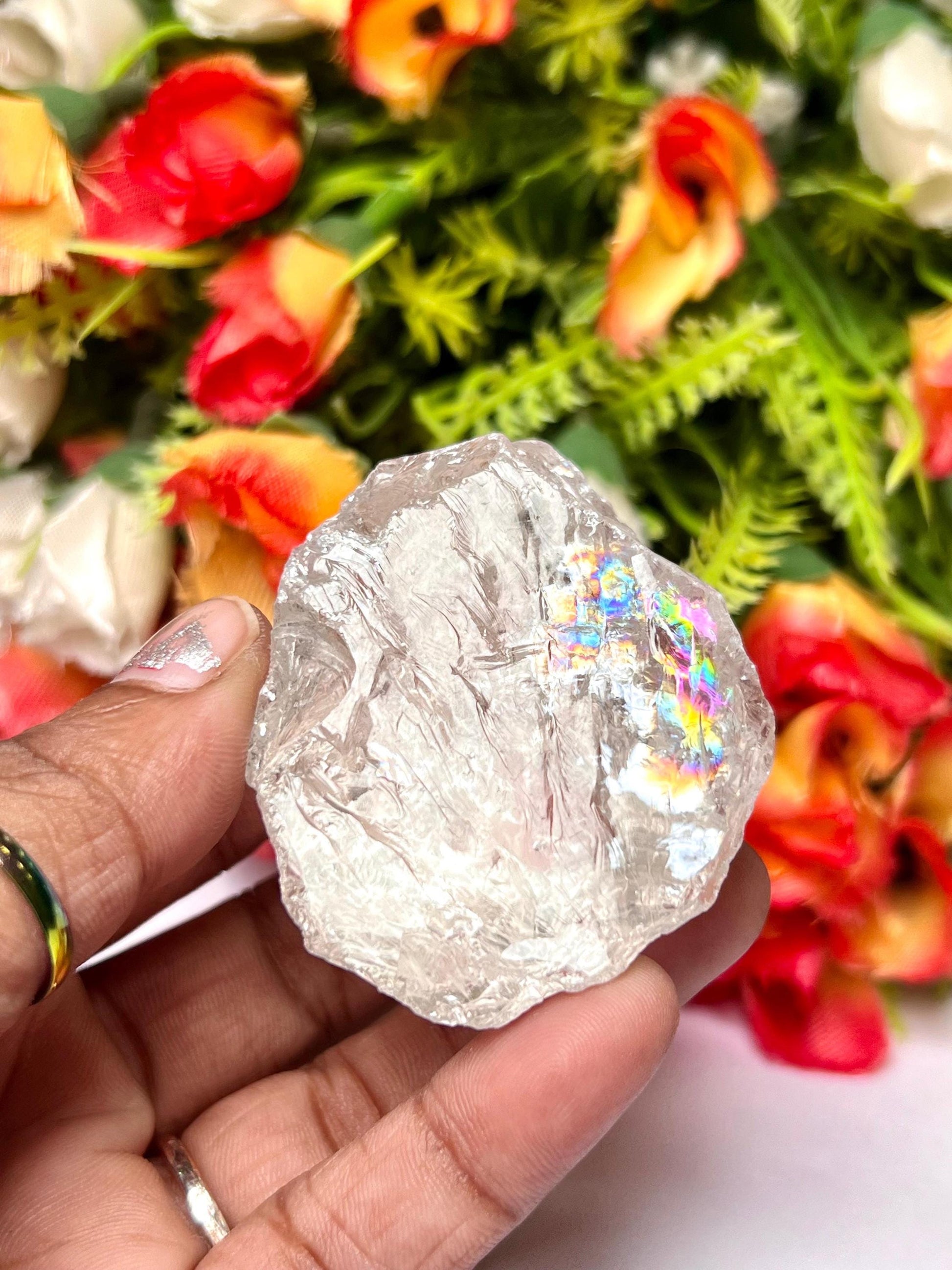 Premium Rainbow Satyaloka Quartz Crystal Natural Rough Stone with Beautiful Rainbow 81 Gram