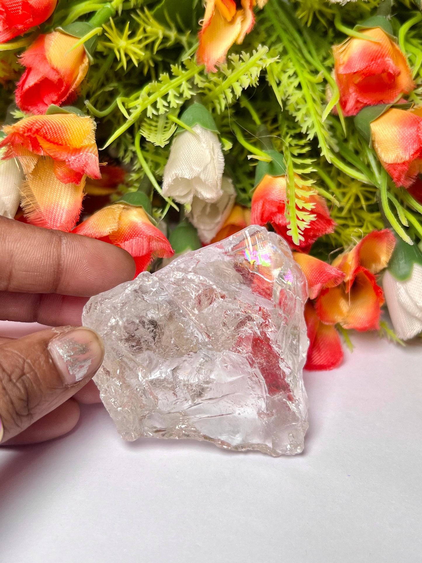 Premium Rainbow Satyaloka Quartz Crystal Natural Rough Stone with Beautiful Rainbow 107 Gram