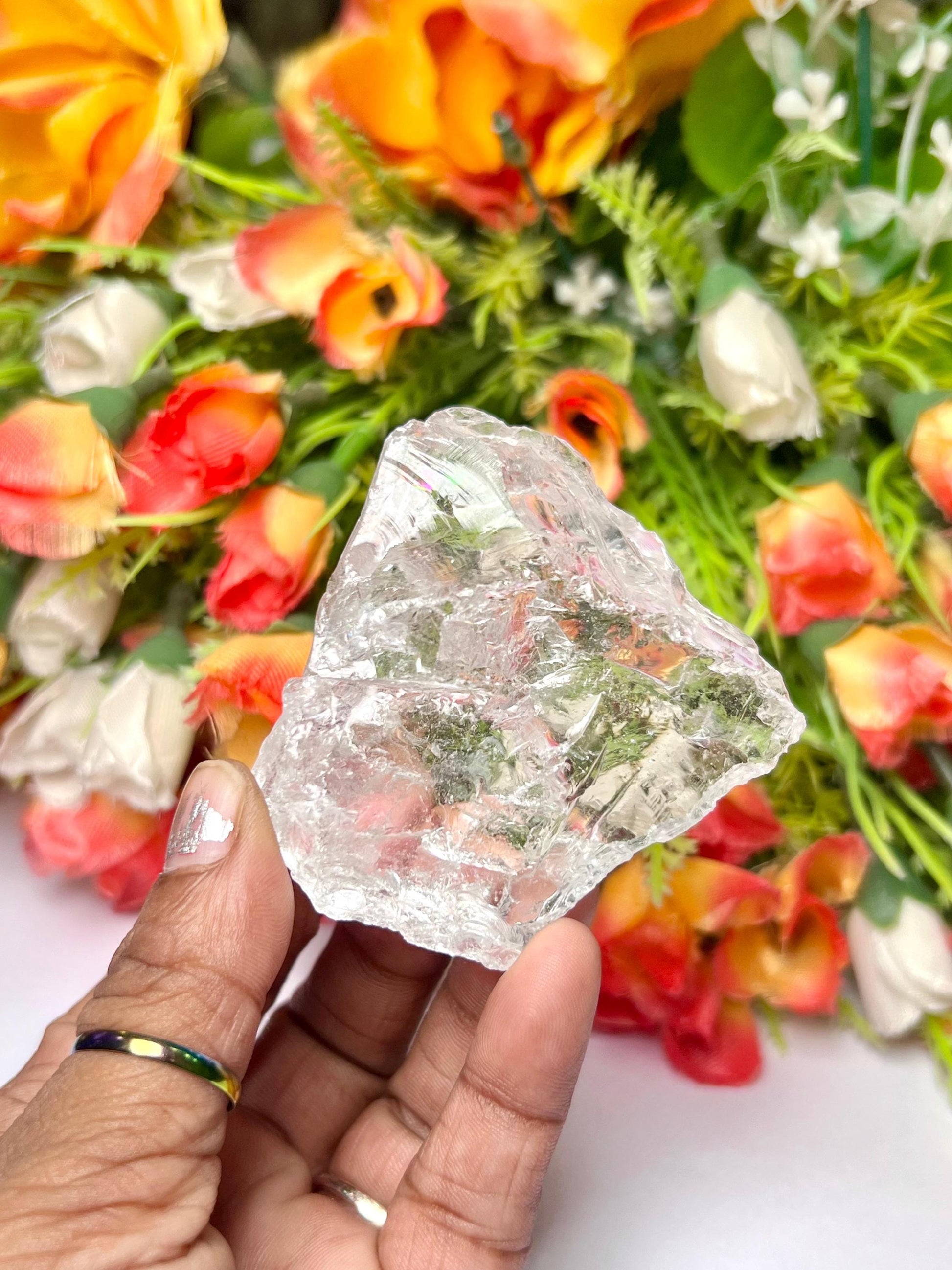 Premium Rainbow Satyaloka Quartz Crystal Natural Rough Stone with Beautiful Rainbow 107 Gram