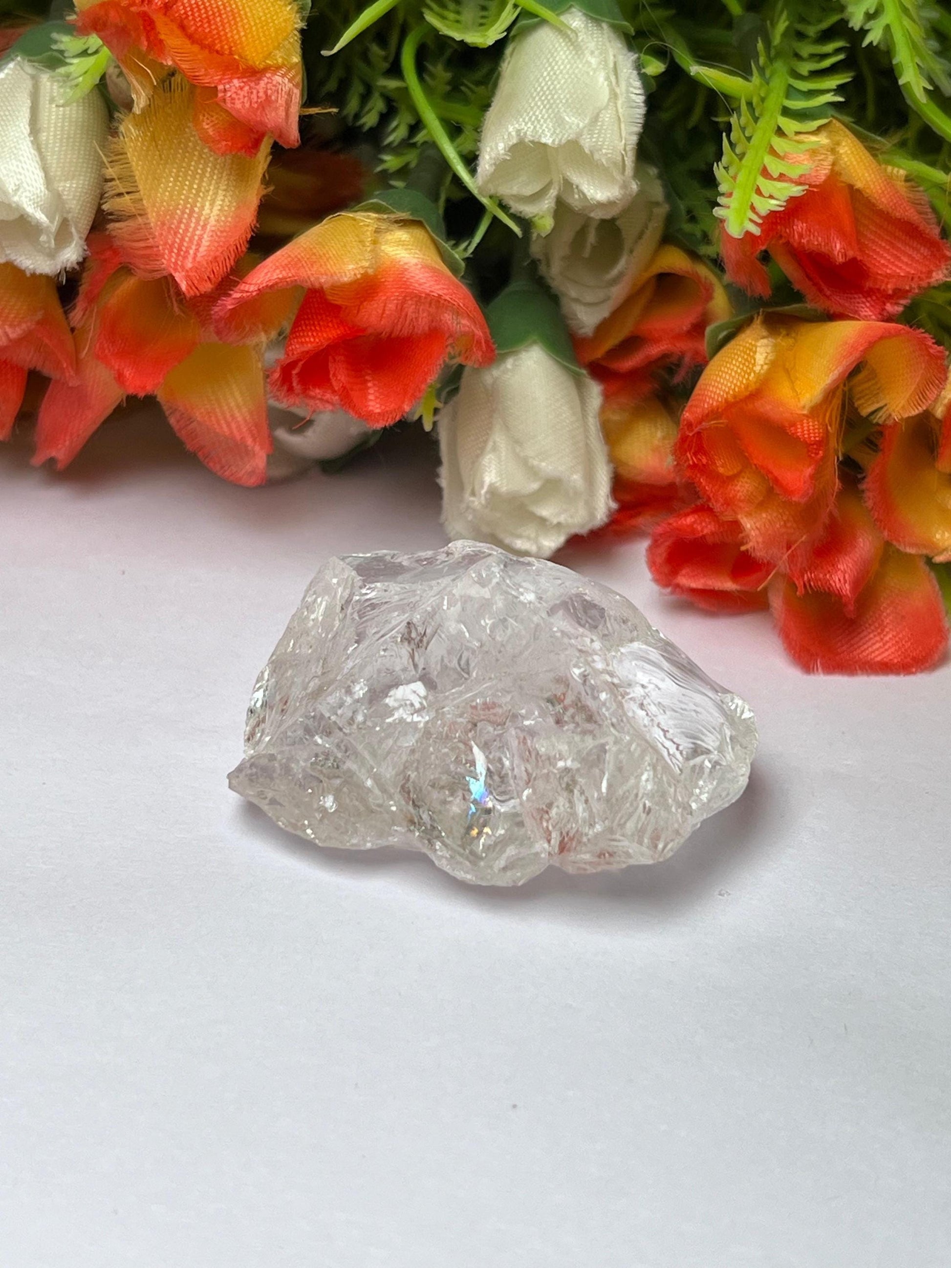 Premium Rainbow Satyaloka Quartz Crystal Natural Rough Stone with Beautiful Rainbow 57 Gram