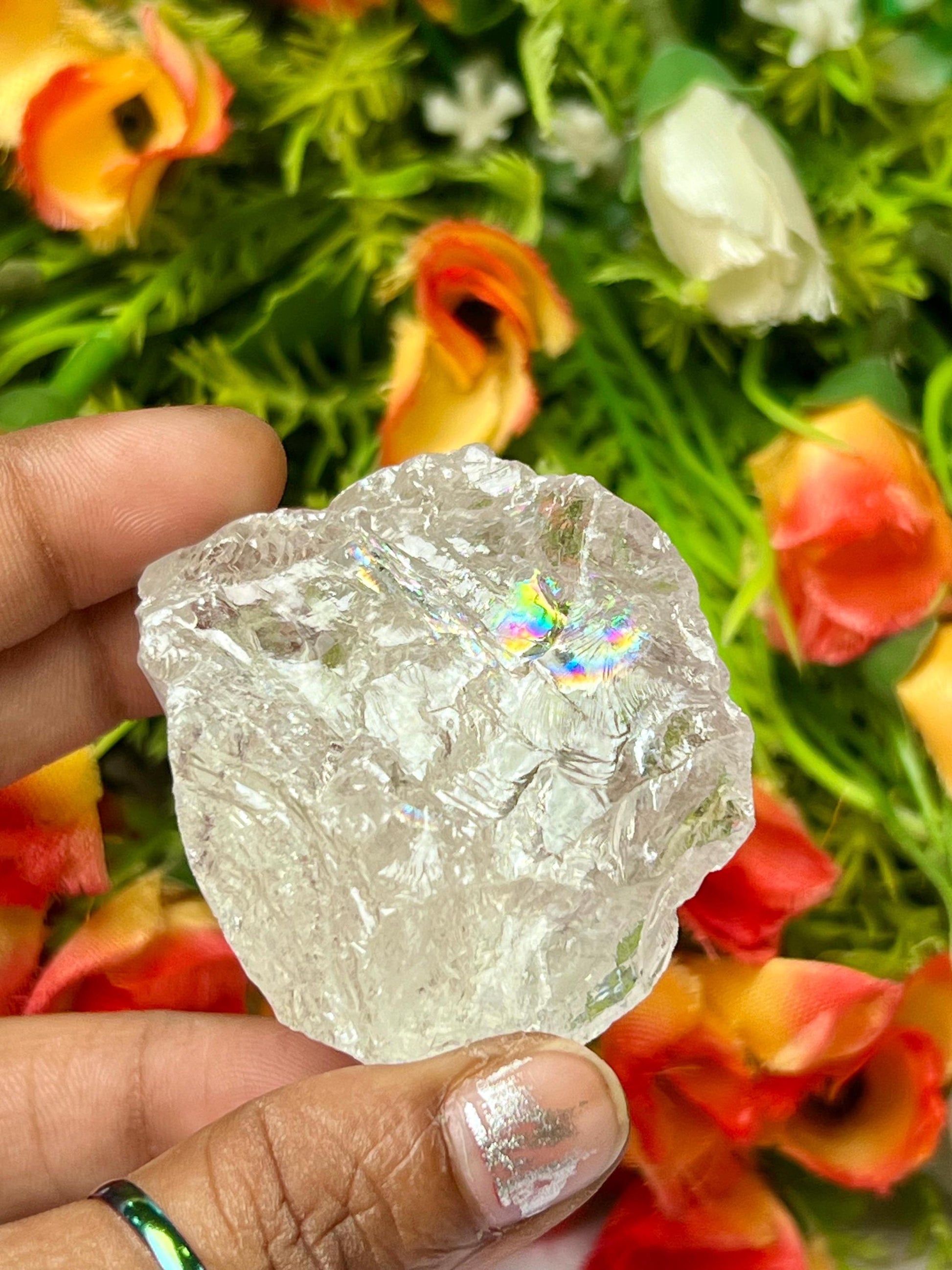 Premium Rainbow Satyaloka Quartz Crystal Natural Rough Stone with Beautiful Rainbow 69 Gram