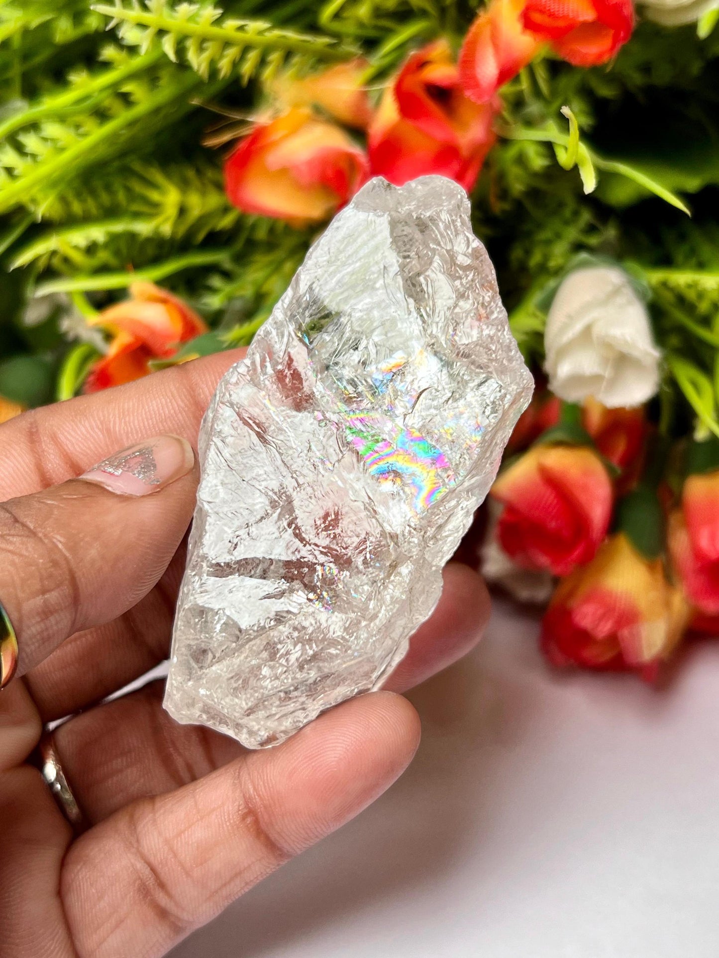 Premium Rainbow Satyaloka Quartz Crystal Natural Rough Stone with Beautiful Rainbow 72 Gram