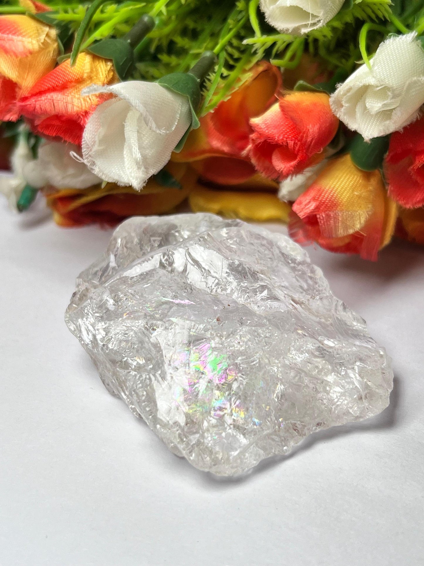 Premium Rainbow Satyaloka Quartz Crystal Natural Rough Stone with Beautiful Rainbow 132 Gram