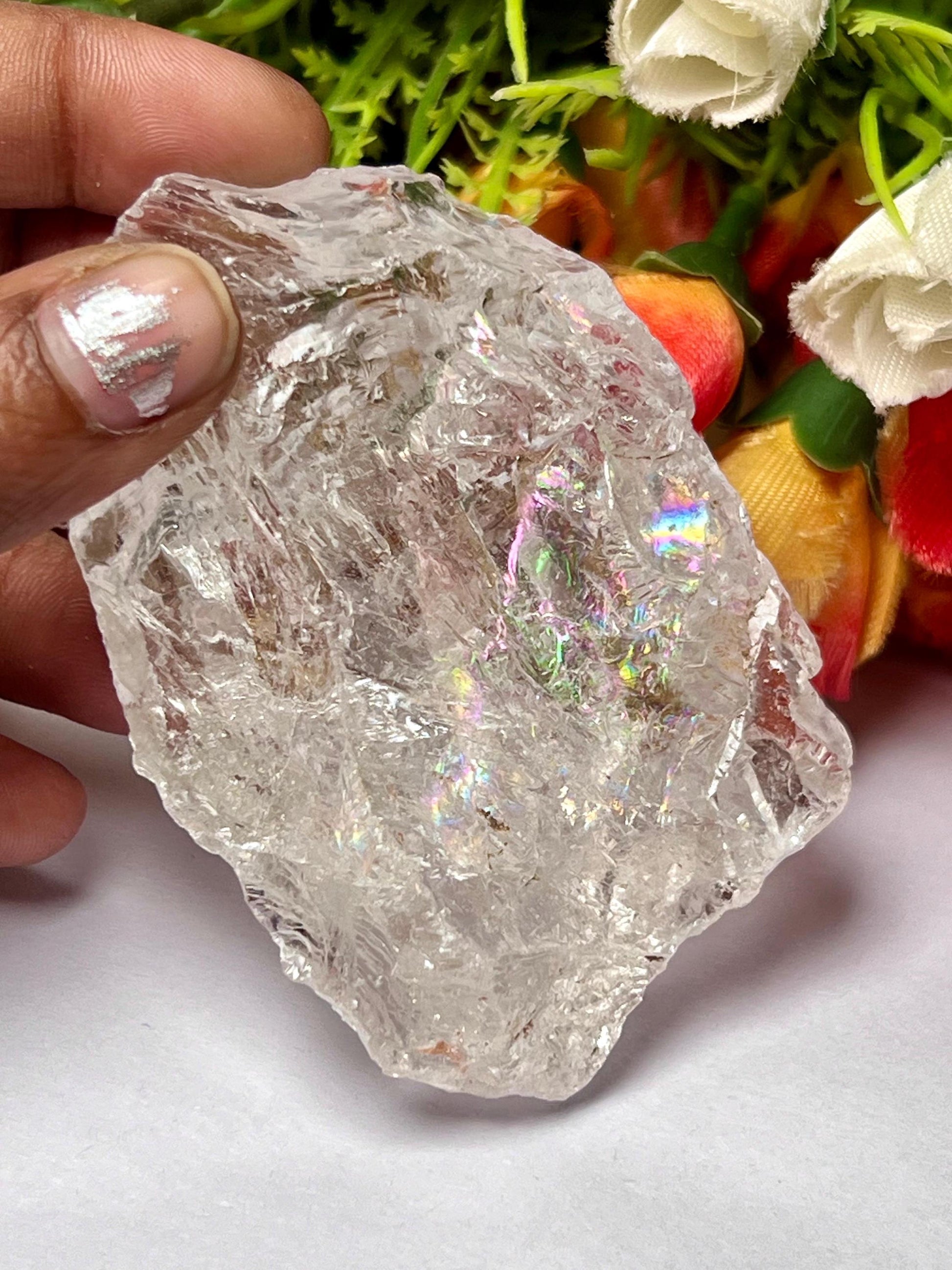 Premium Rainbow Satyaloka Quartz Crystal Natural Rough Stone with Beautiful Rainbow 132 Gram