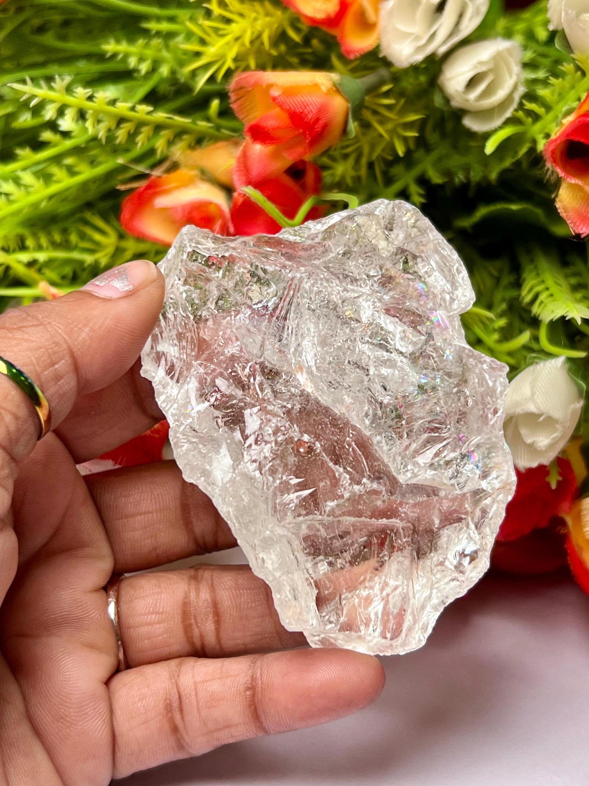 Premium Rainbow Satyaloka Quartz Crystal Natural Rough Stone with Beautiful Rainbow 132 Gram