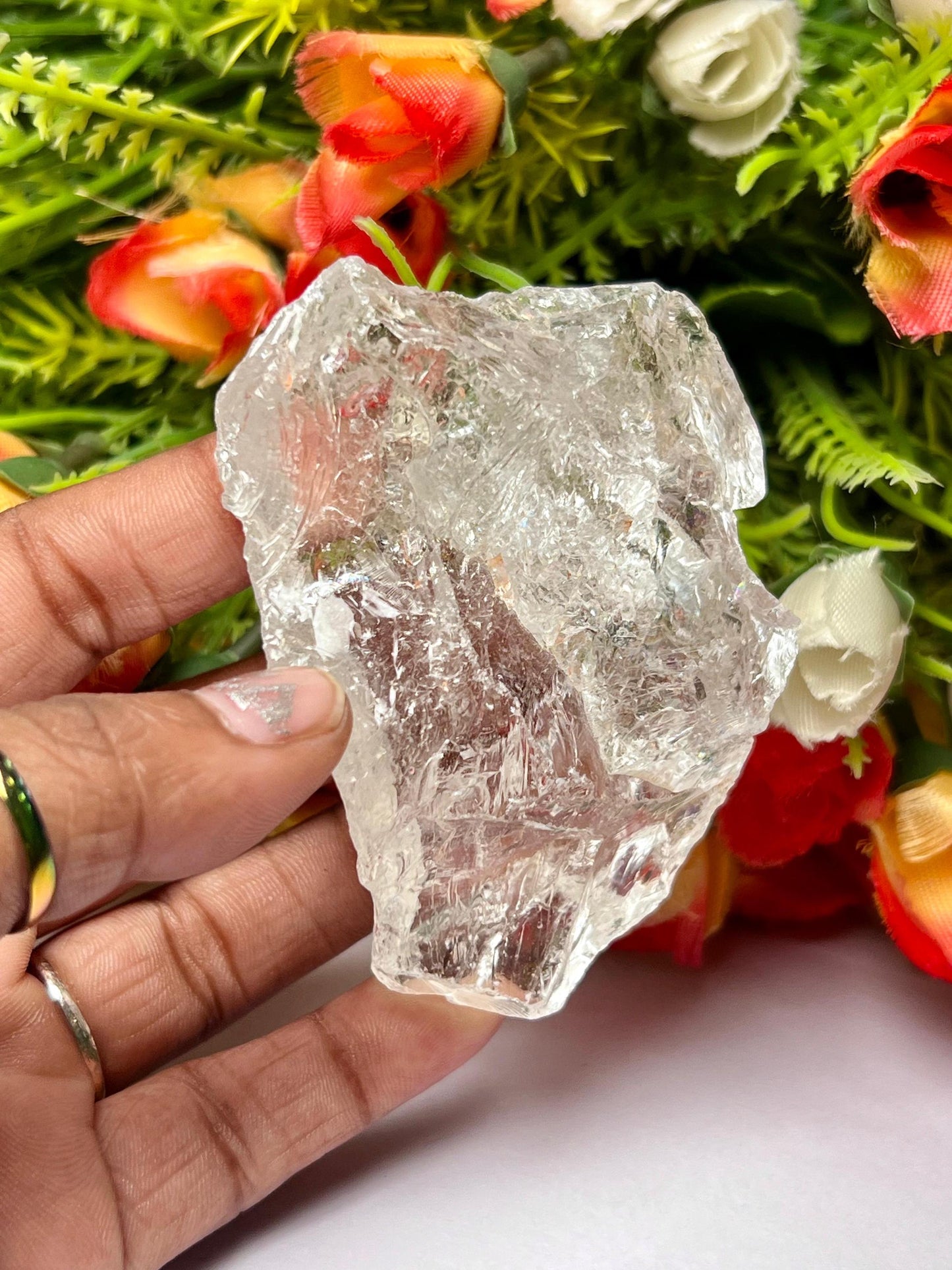 Premium Rainbow Satyaloka Quartz Crystal Natural Rough Stone with Beautiful Rainbow 132 Gram