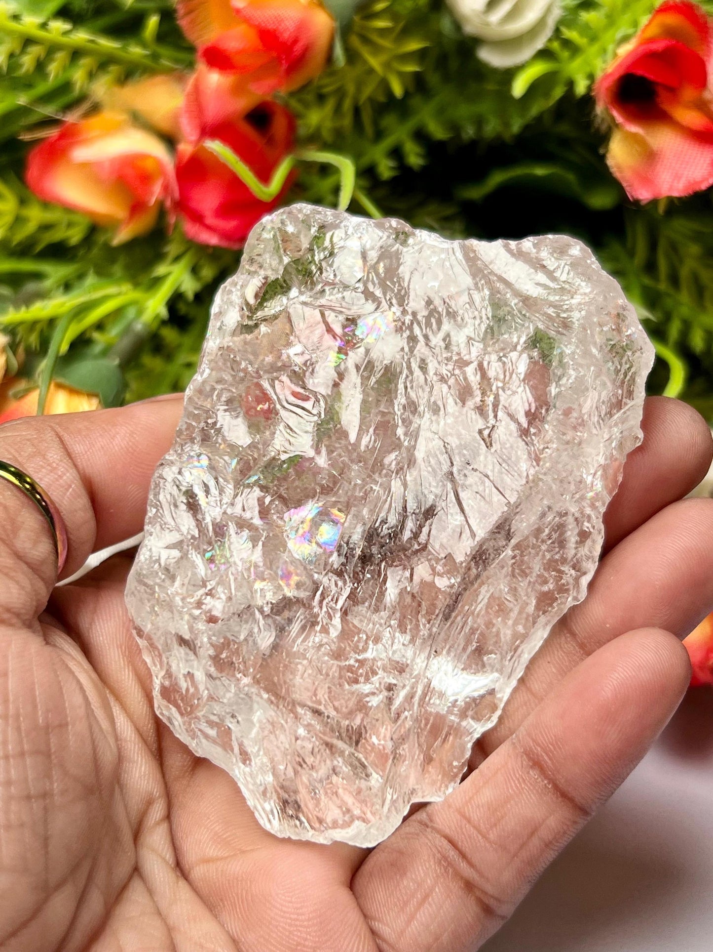 Premium Rainbow Satyaloka Quartz Crystal Natural Rough Stone with Beautiful Rainbow 132 Gram