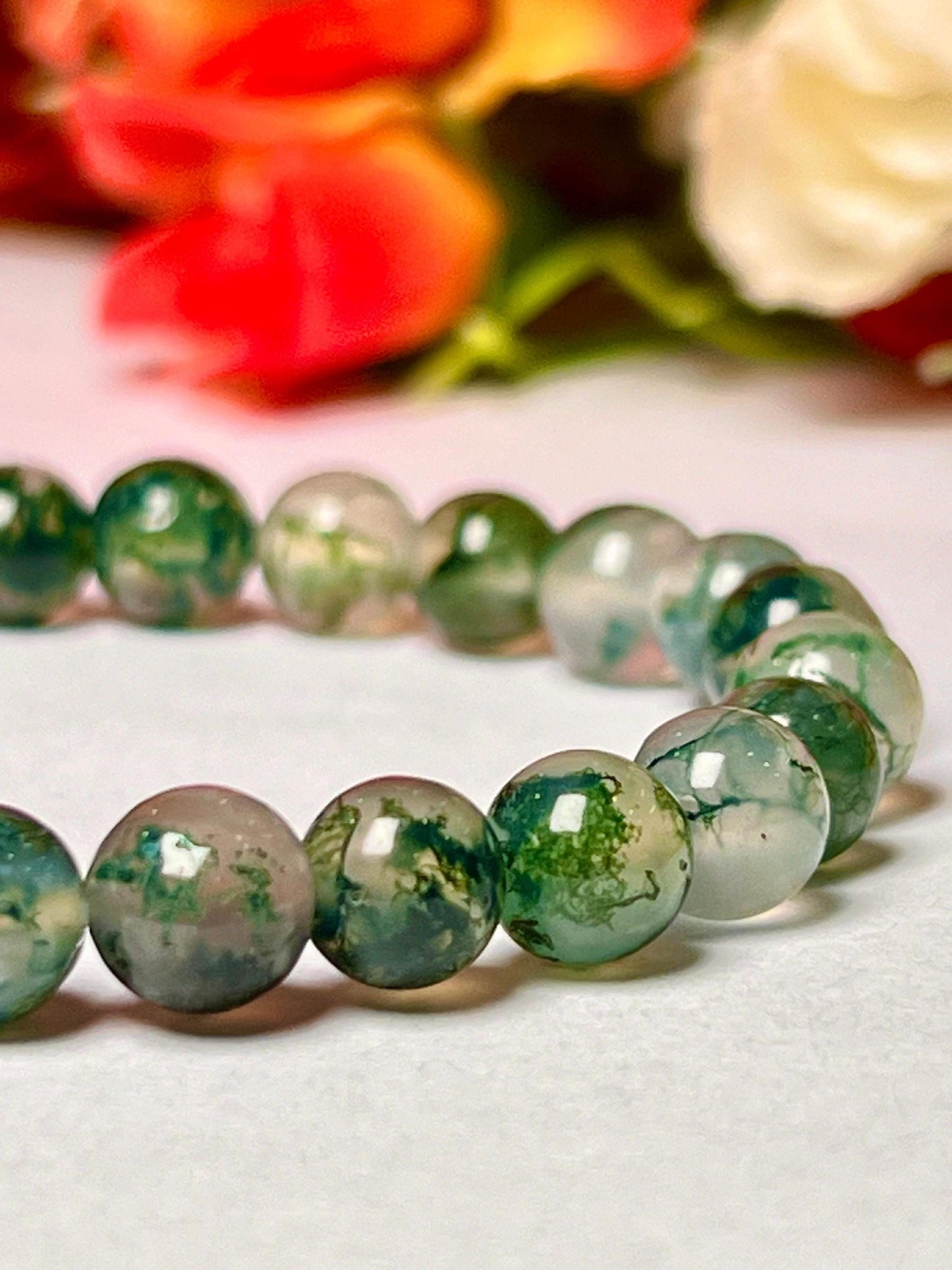 Moss Agate Stone Bracelet l Stretchable Bracelet l Unisex Bracelet l 8 MM Bracelet