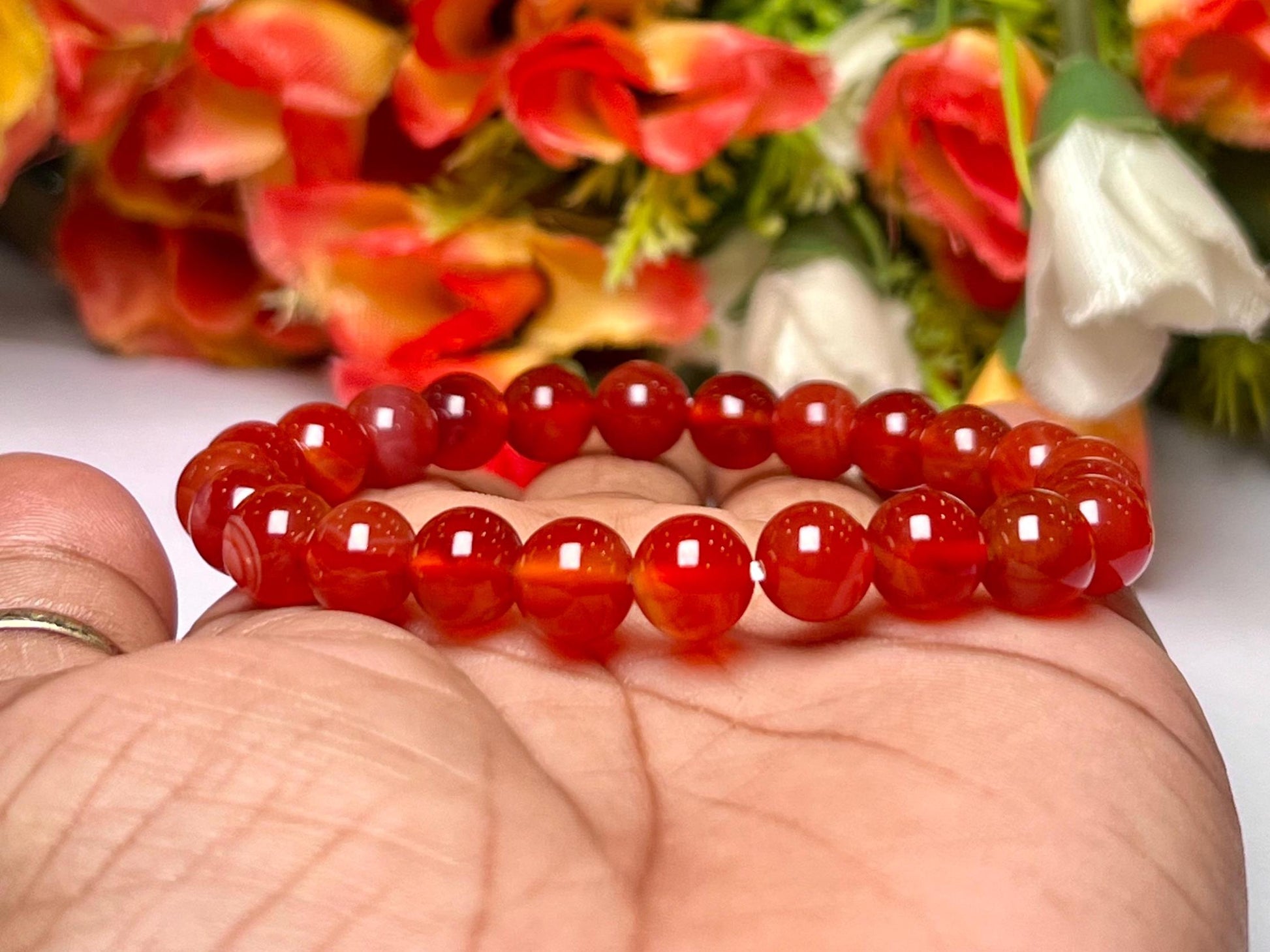 Red Onyx Stone Bracelet l Stretchable Bracelet l Unisex Bracelet l 8 MM Bracelet