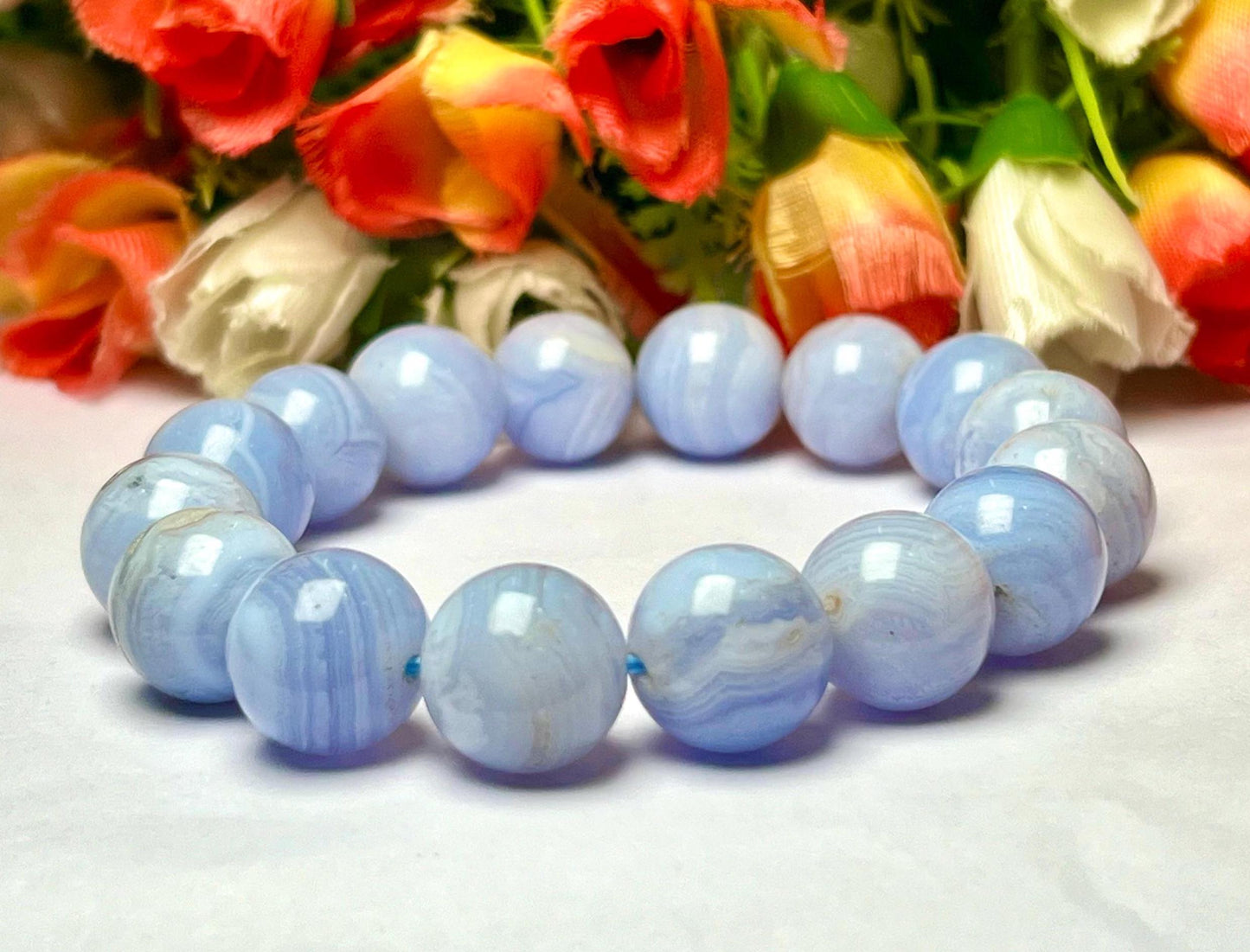 Men's 14 MM Blue Lace Agate Stone Bracelet| Jewelry for Men