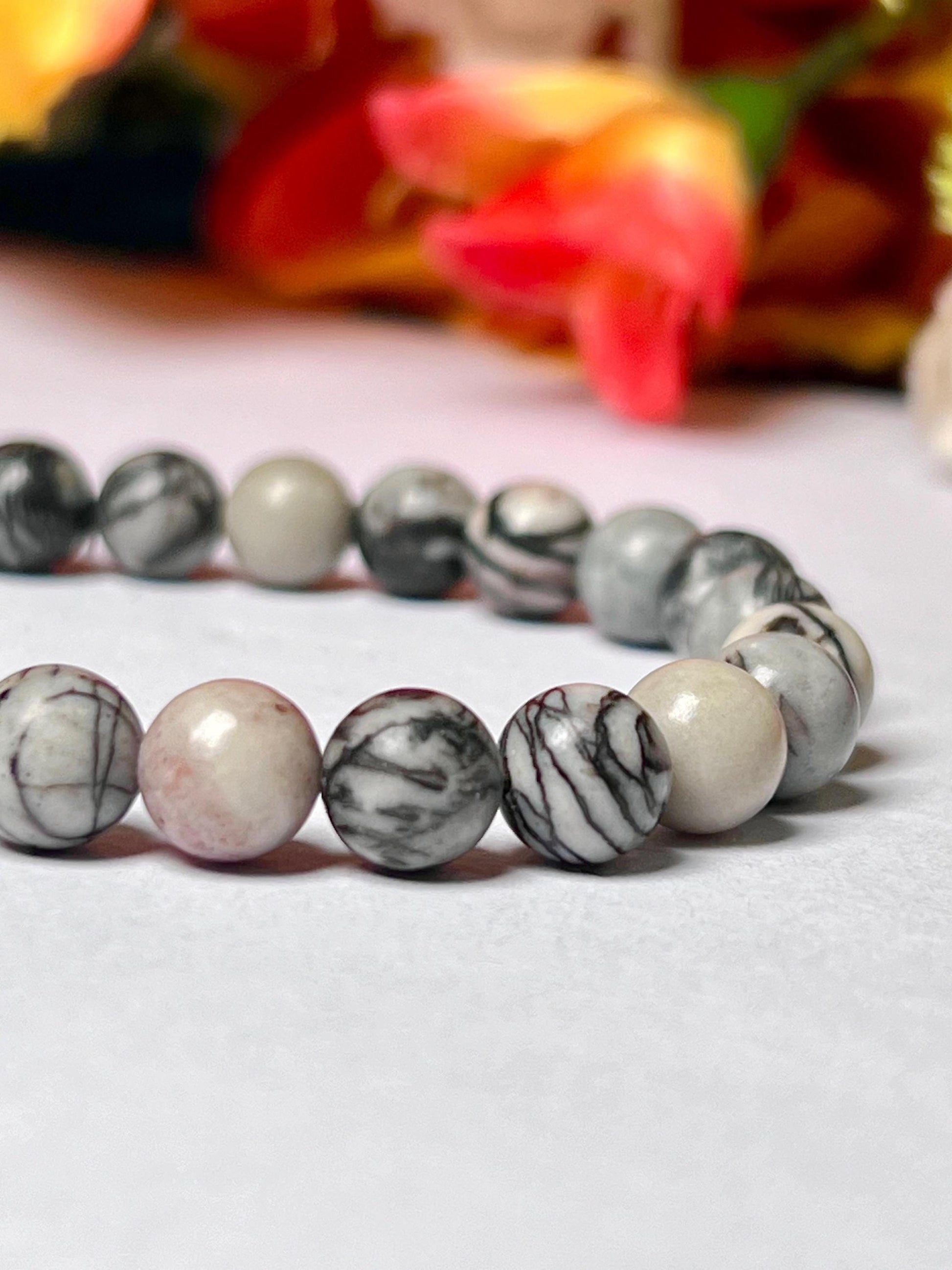 Pinolite Stone Bracelet l Stretchable Bracelet l Unisex Bracelet l 8 MM Bracelet