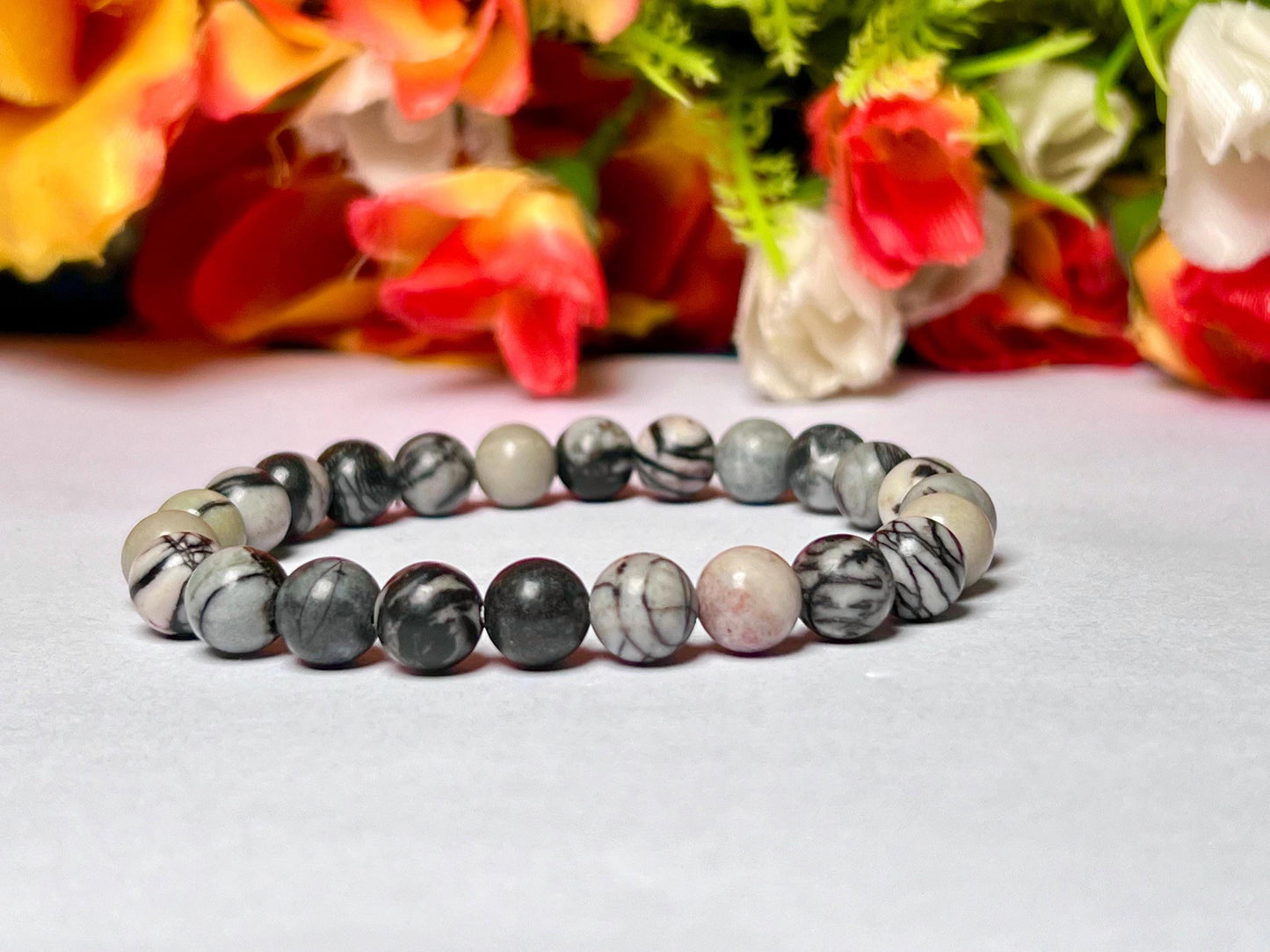 Pinolite Stone Bracelet l Stretchable Bracelet l Unisex Bracelet l 8 MM Bracelet