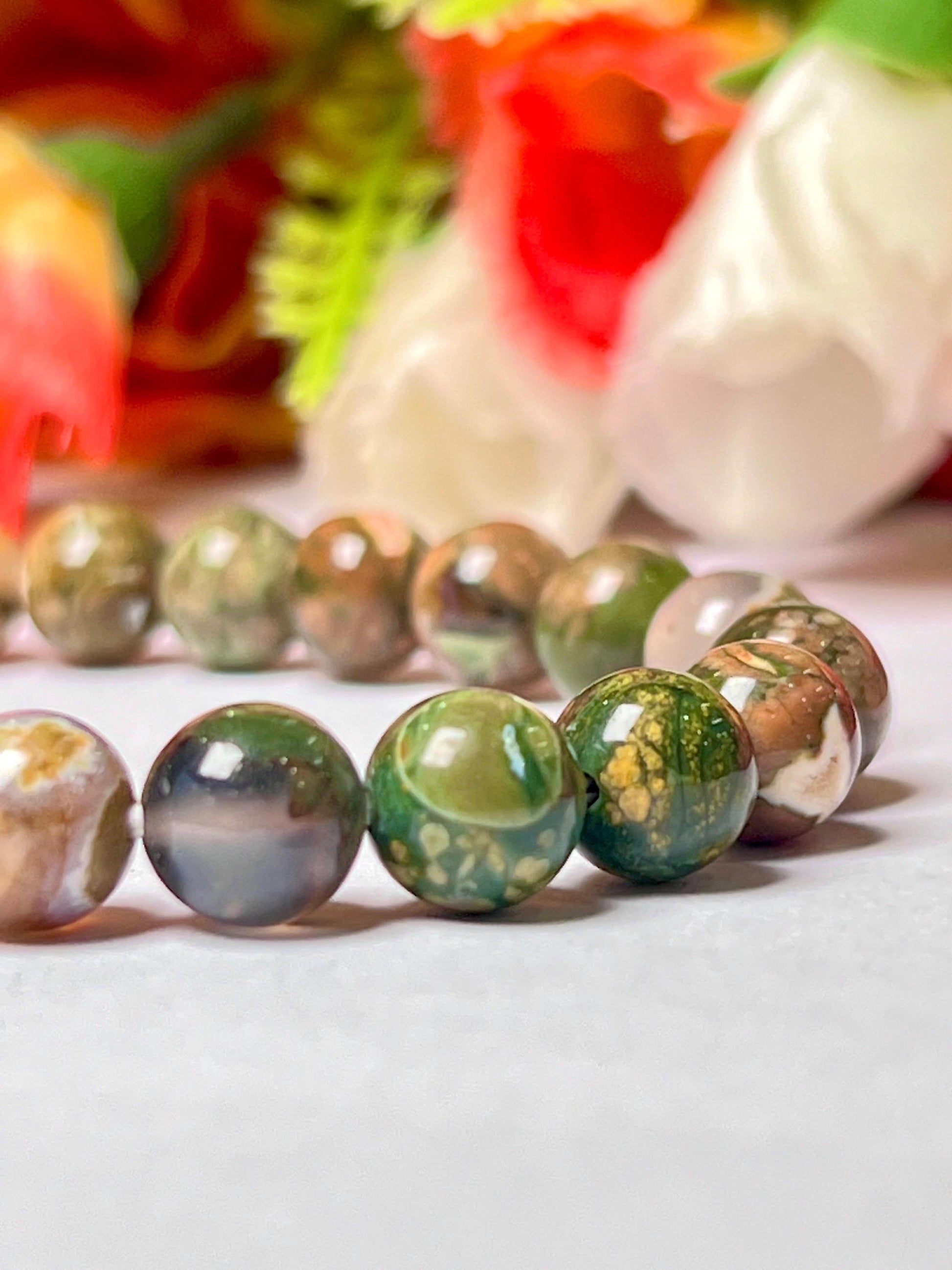 Rhyolite / Rainforest Jasper Stone Bracelet l Stretchable Bracelet l Unisex Bracelet l 8 MM Bracelet