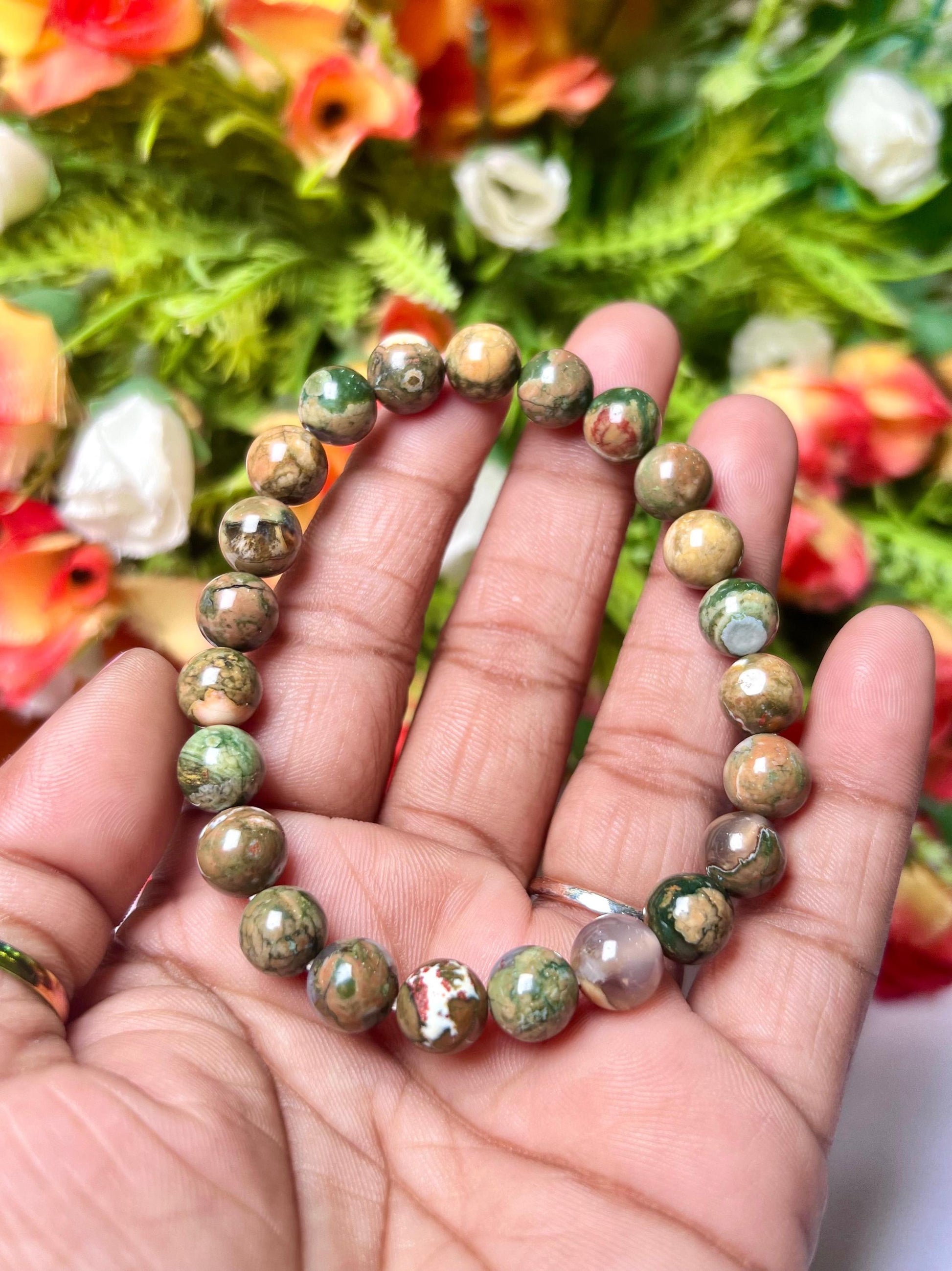 Rhyolite / Rainforest Jasper Stone Bracelet l Stretchable Bracelet l Unisex Bracelet l 8 MM Bracelet