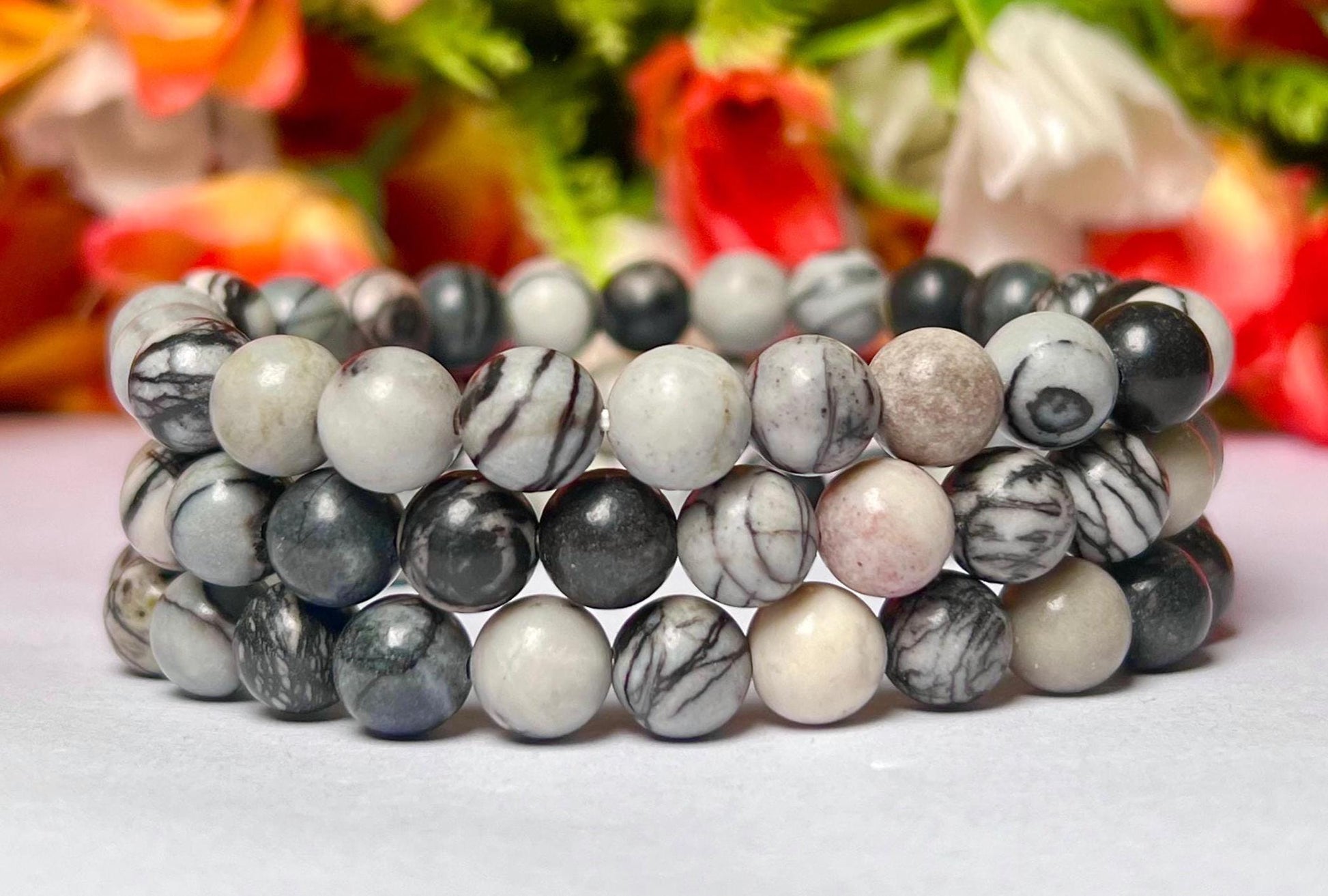 Pinolite Stone Bracelet l Stretchable Bracelet l Unisex Bracelet l 8 MM Bracelet