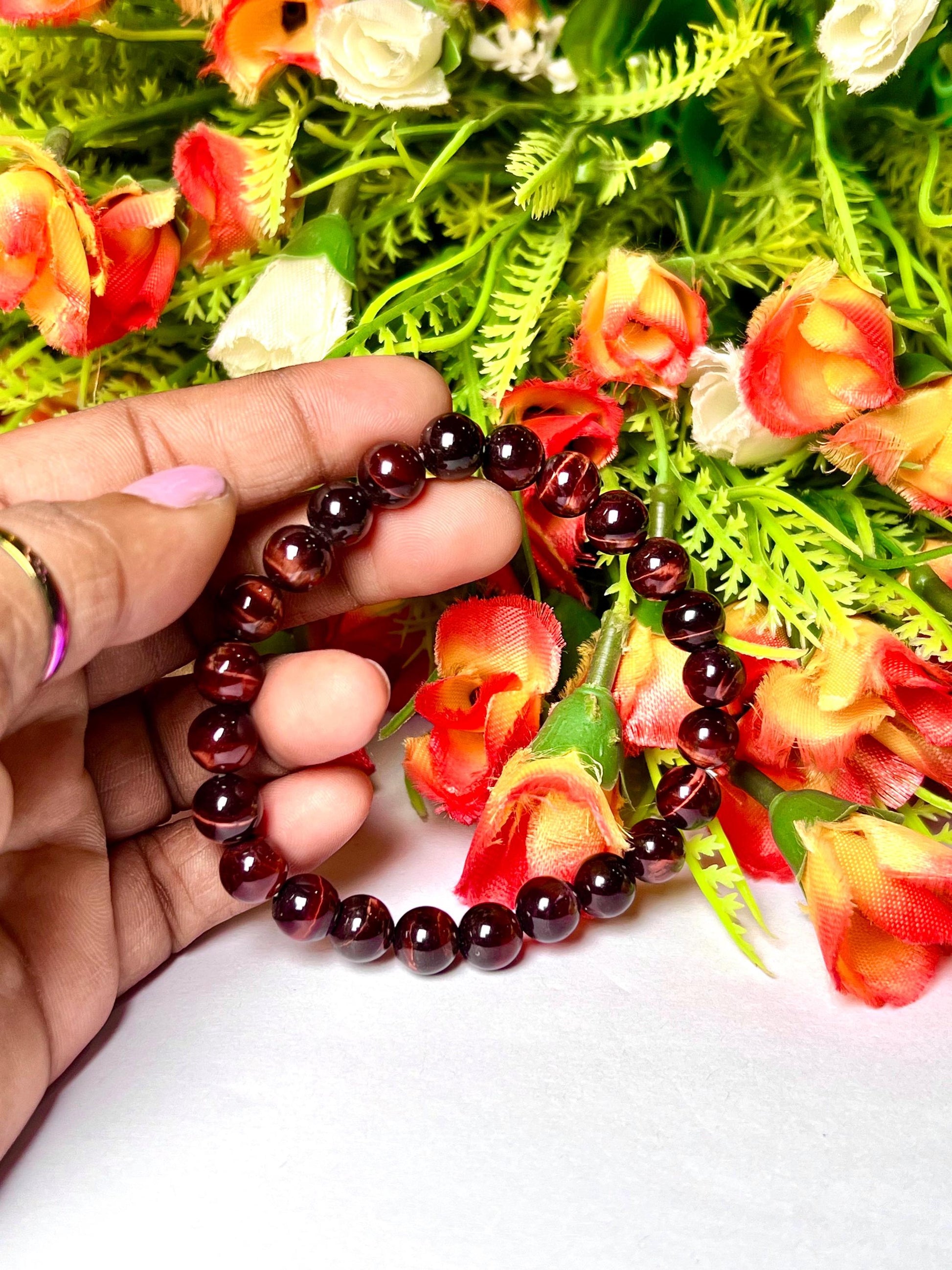 Bull Red Tiger Eye Stone Bracelet l Stretchable Bracelet l Unisex Bracelet l 8 MM Bracelet