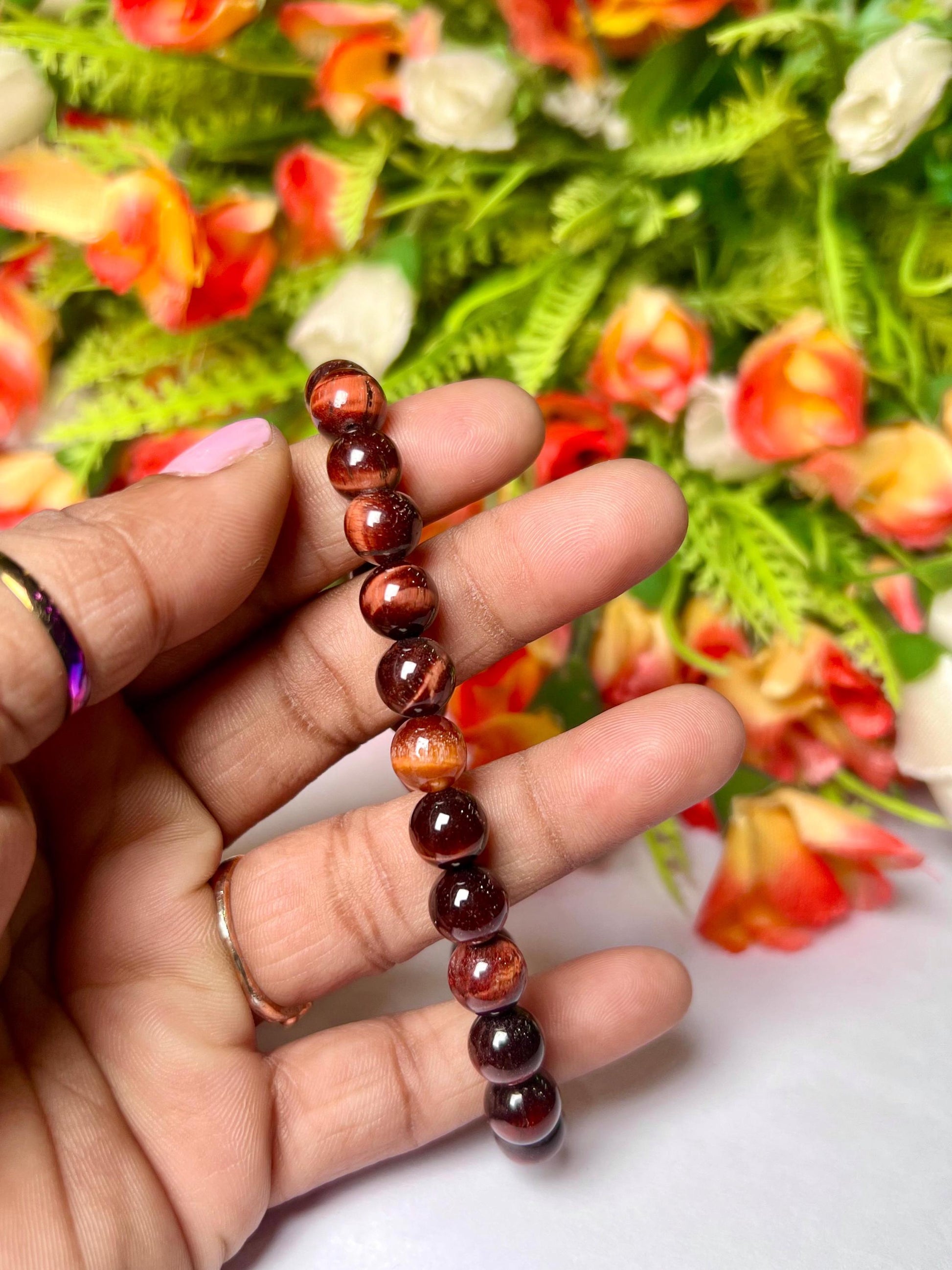 Bull Red Tiger Eye Stone Bracelet l Stretchable Bracelet l Unisex Bracelet l 8 MM Bracelet