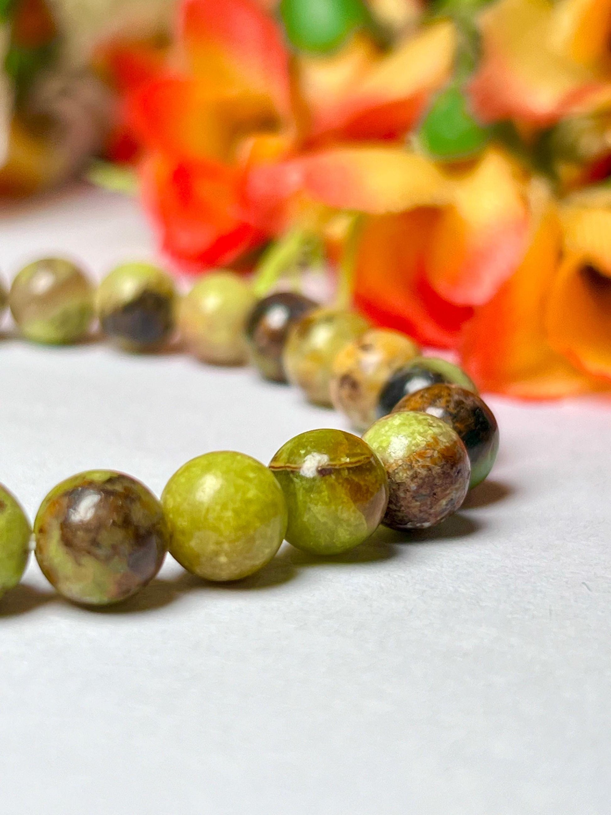 Green Olive Opal Stone Bracelet l Stretchable Bracelet l Unisex Bracelet l 8 MM Bracelet