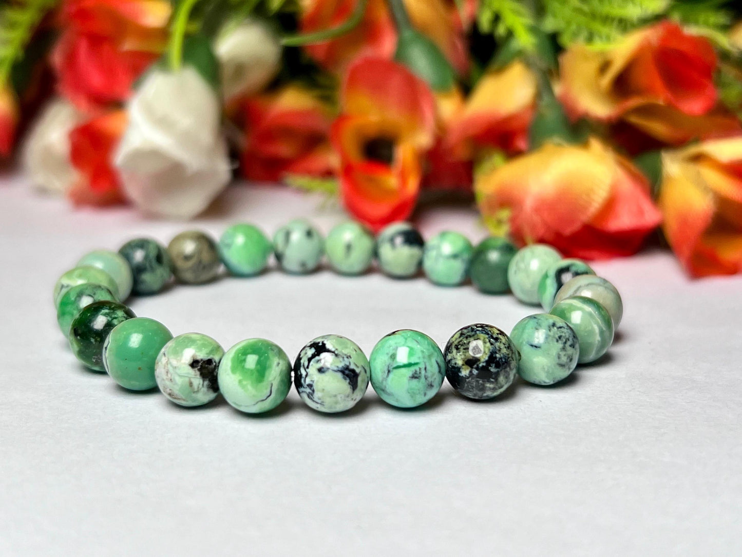 Variscite Stone Bracelet l Stretchable Bracelet l Unisex Bracelet l 8 MM Bracelet