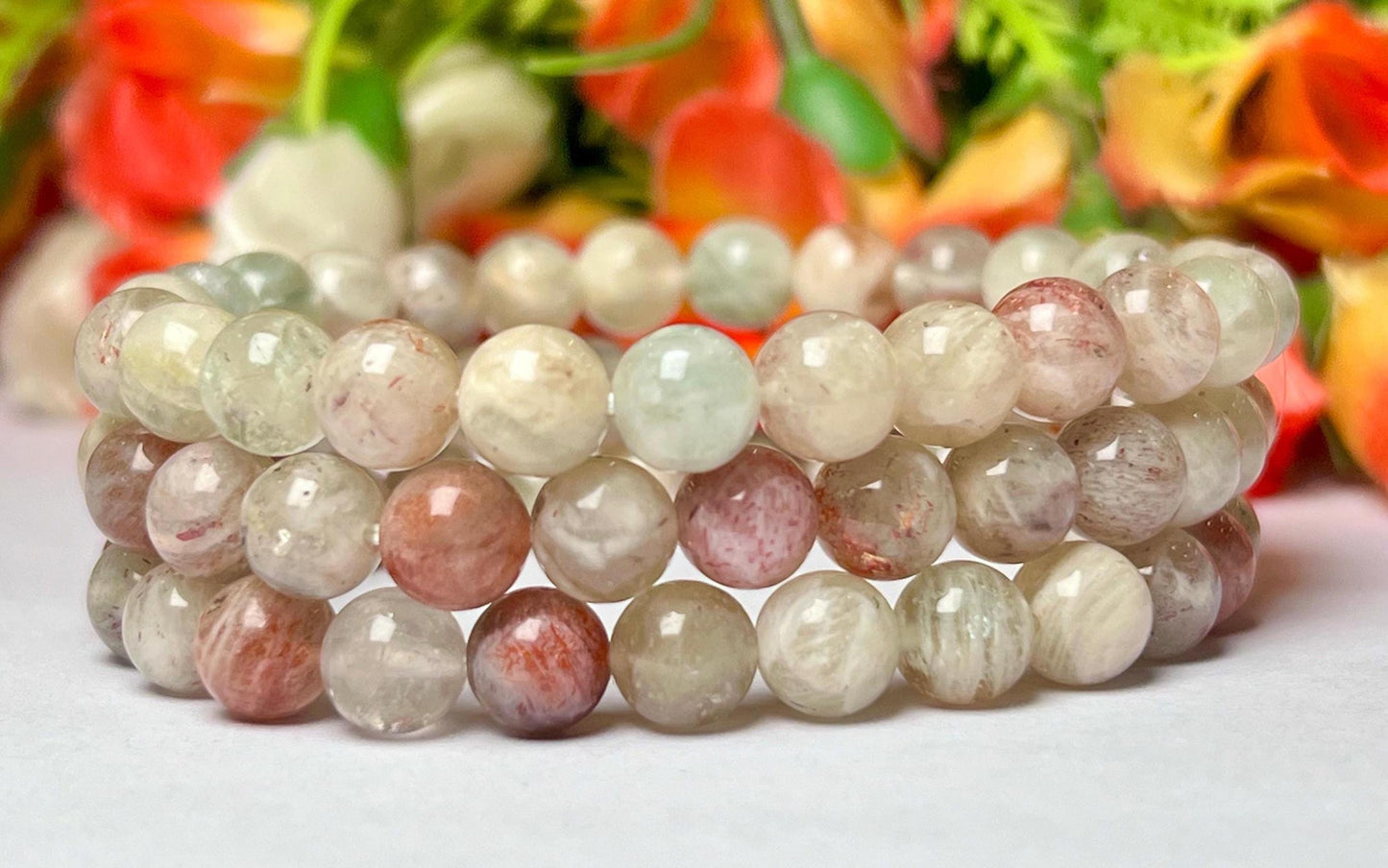 Belomorite Moonstone Stone Bracelet l Stretchable Bracelet l Unisex Bracelet l 8 MM Bracelet