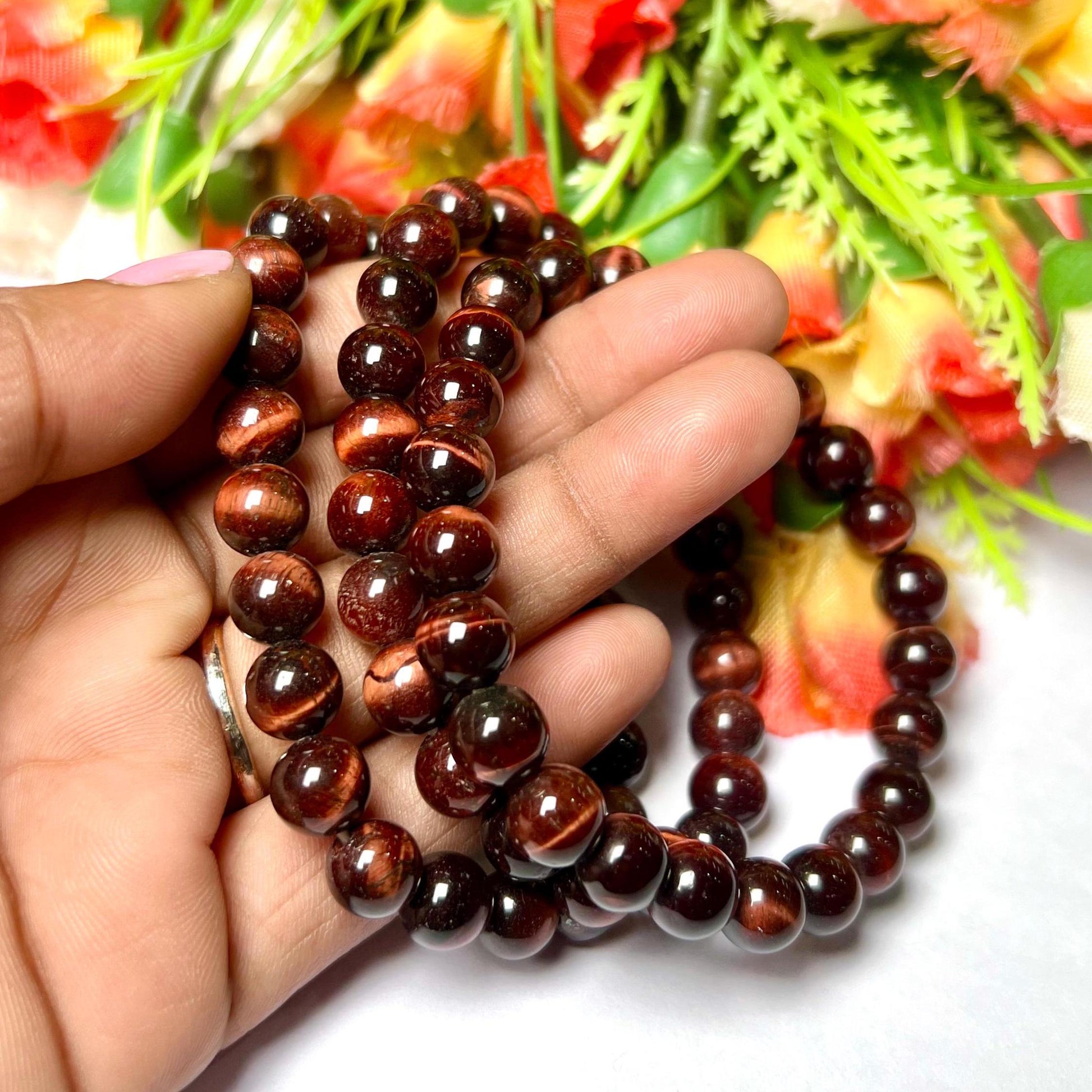 Bull Red Tiger Eye Stone Bracelet l Stretchable Bracelet l Unisex Bracelet l 8 MM Bracelet