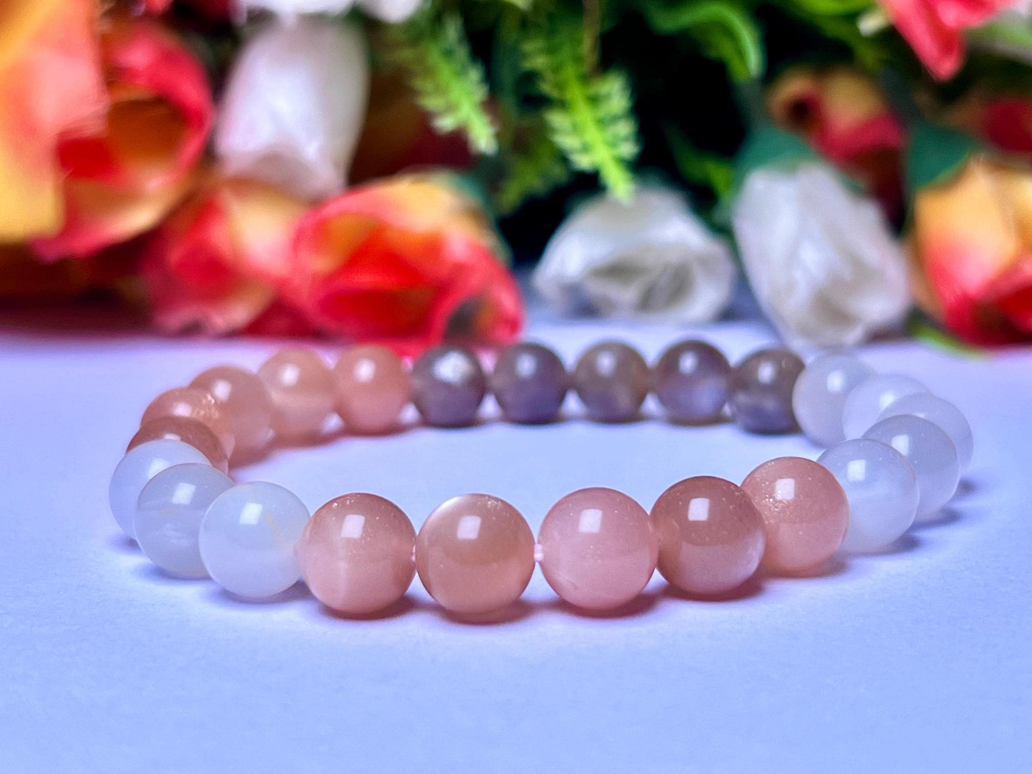 Multi Color Moonstone Bracelet l Stretchable Bracelet l Unisex Bracelet l 8 MM Bracelet