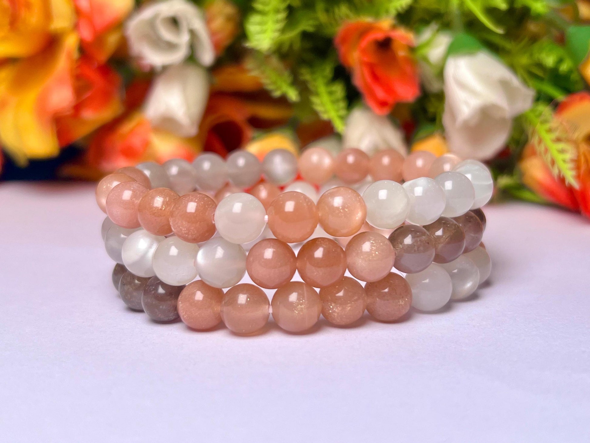 Multi Color Moonstone Bracelet l Stretchable Bracelet l Unisex Bracelet l 8 MM Bracelet