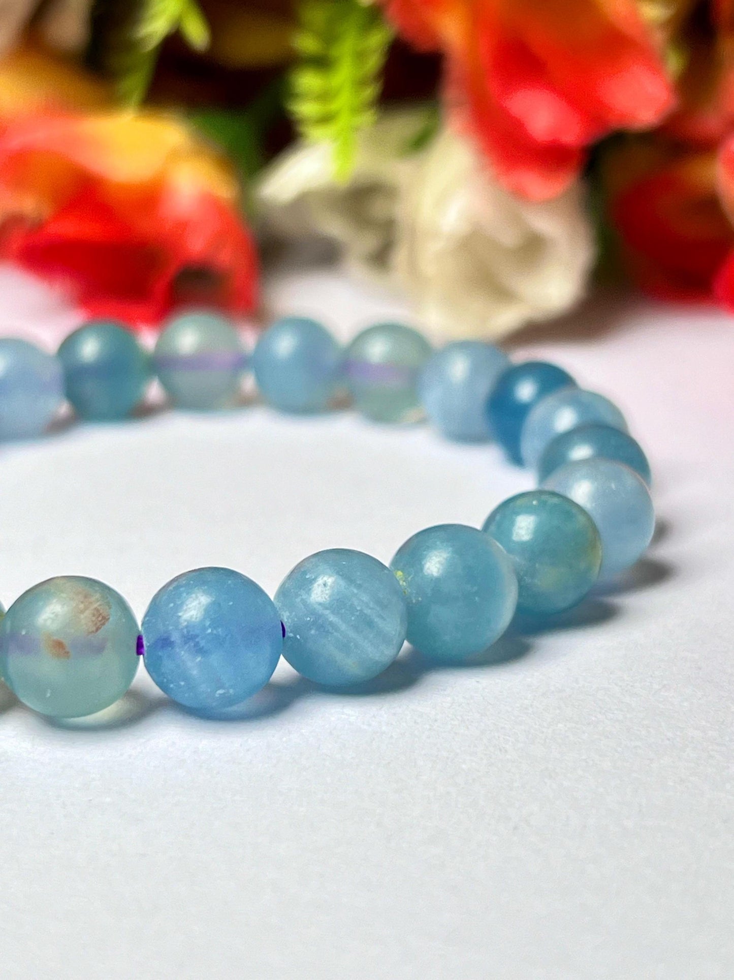 Aquatine Calcite Stone Bracelet l Stretchable Bracelet l Unisex Bracelet l 8 MM Bracelet AAAAA +++++