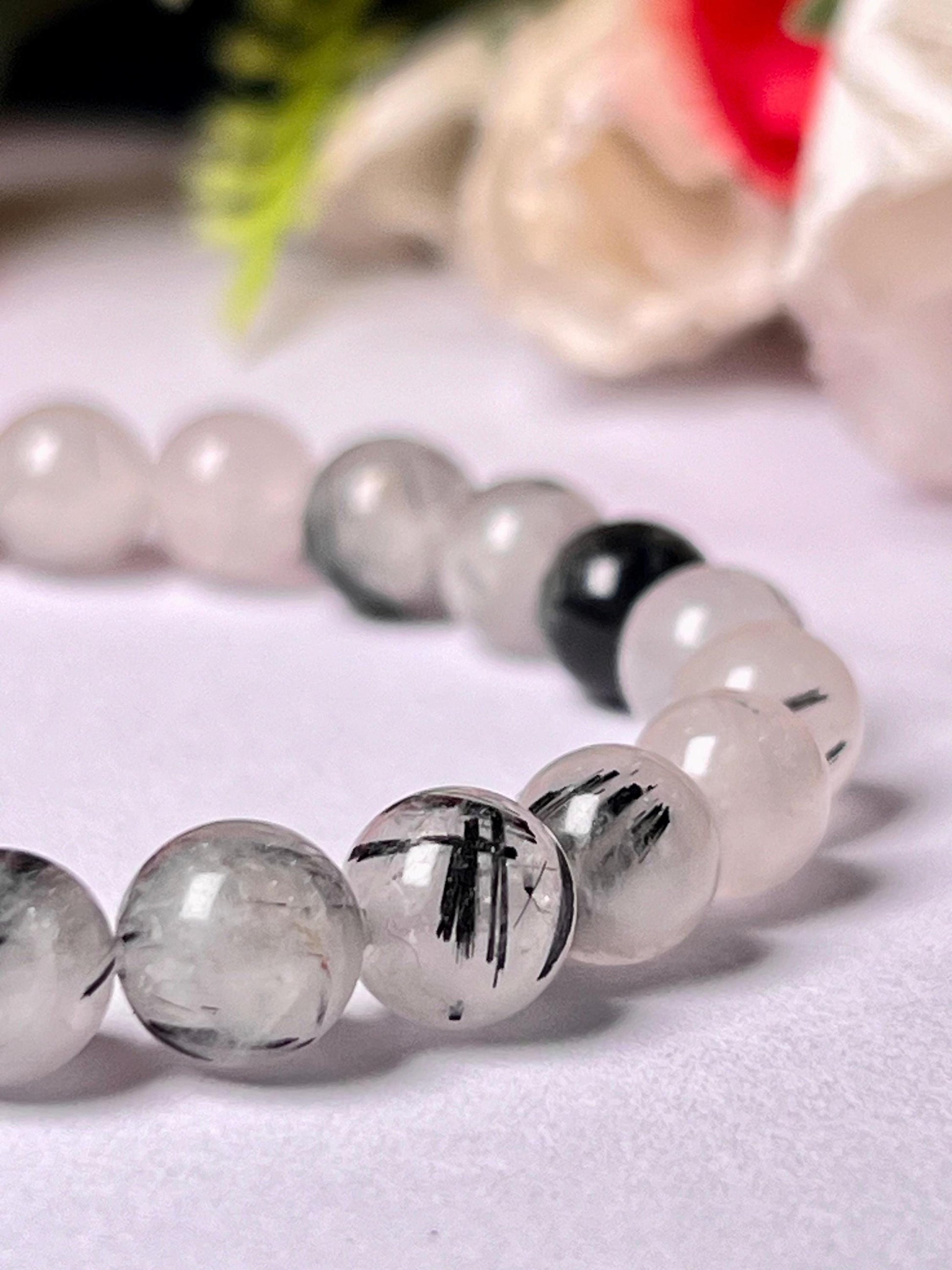 Rutilated Quartz Stone Bracelet l Stretchable Bracelet l Unisex Bracelet l 8 MM Bracelet