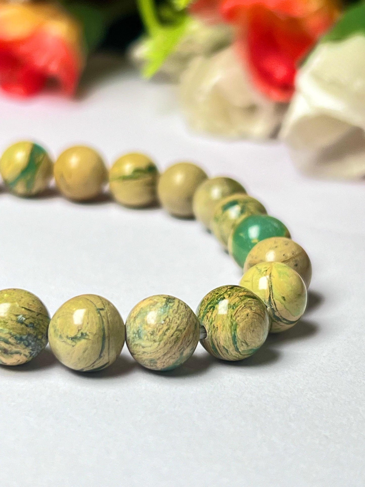 Yellow American Phosphorus Variscite Diaspore Stone Bracelet l Stretchable Bracelet l Unisex Bracelet l 8 MM Bracelet