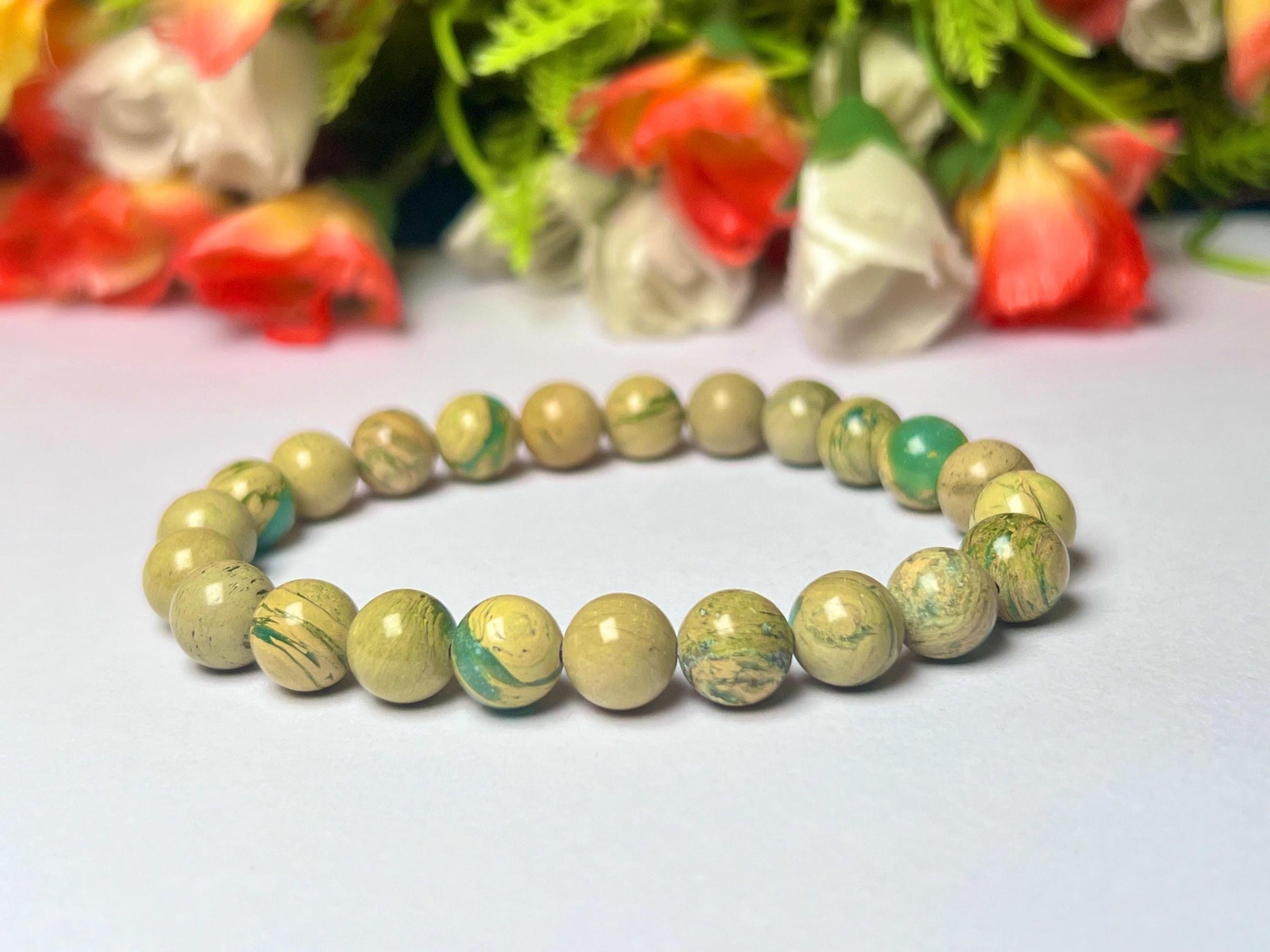 Yellow American Phosphorus Variscite Diaspore Stone Bracelet l Stretchable Bracelet l Unisex Bracelet l 8 MM Bracelet