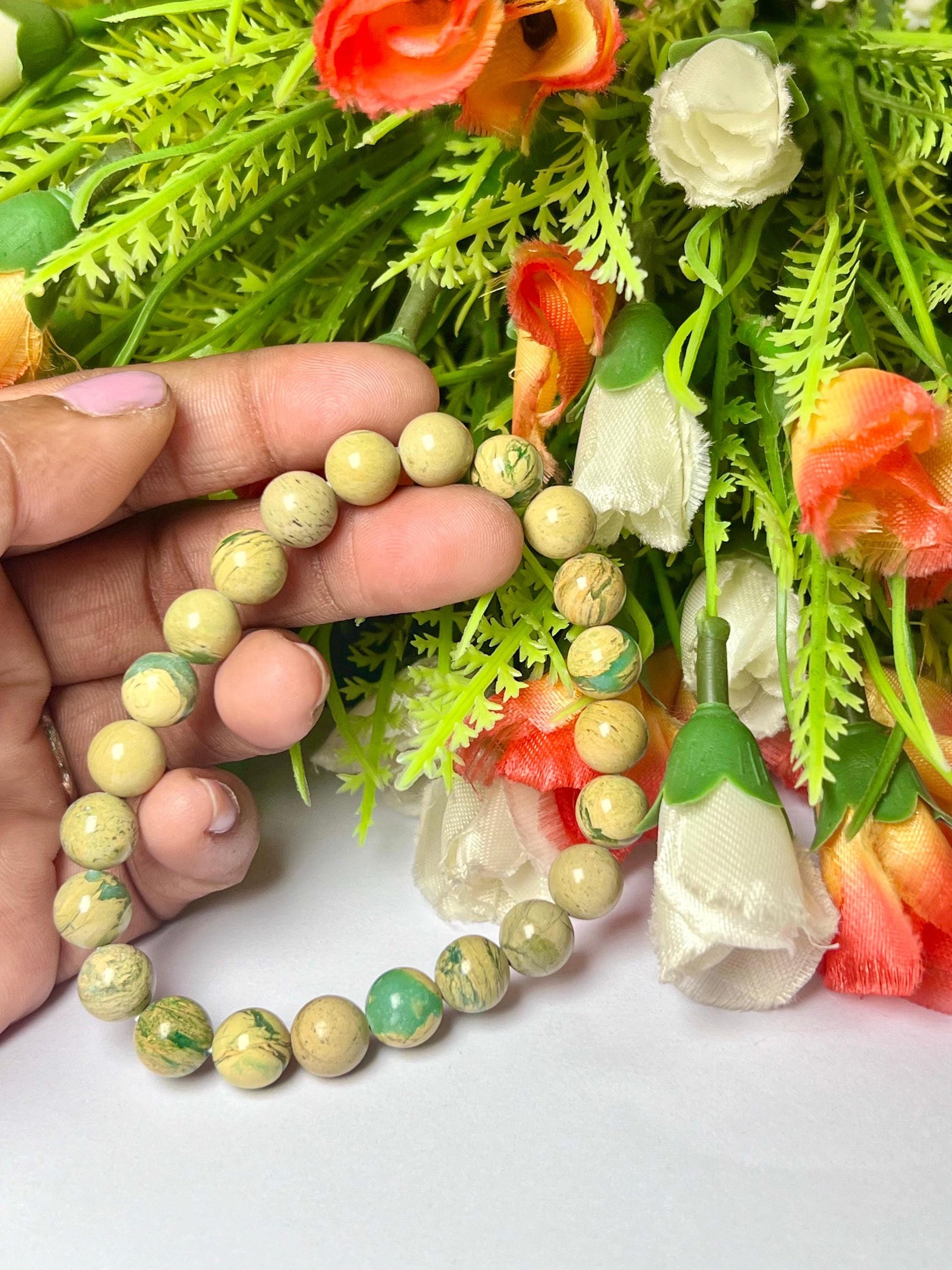 Yellow American Phosphorus Variscite Diaspore Stone Bracelet l Stretchable Bracelet l Unisex Bracelet l 8 MM Bracelet