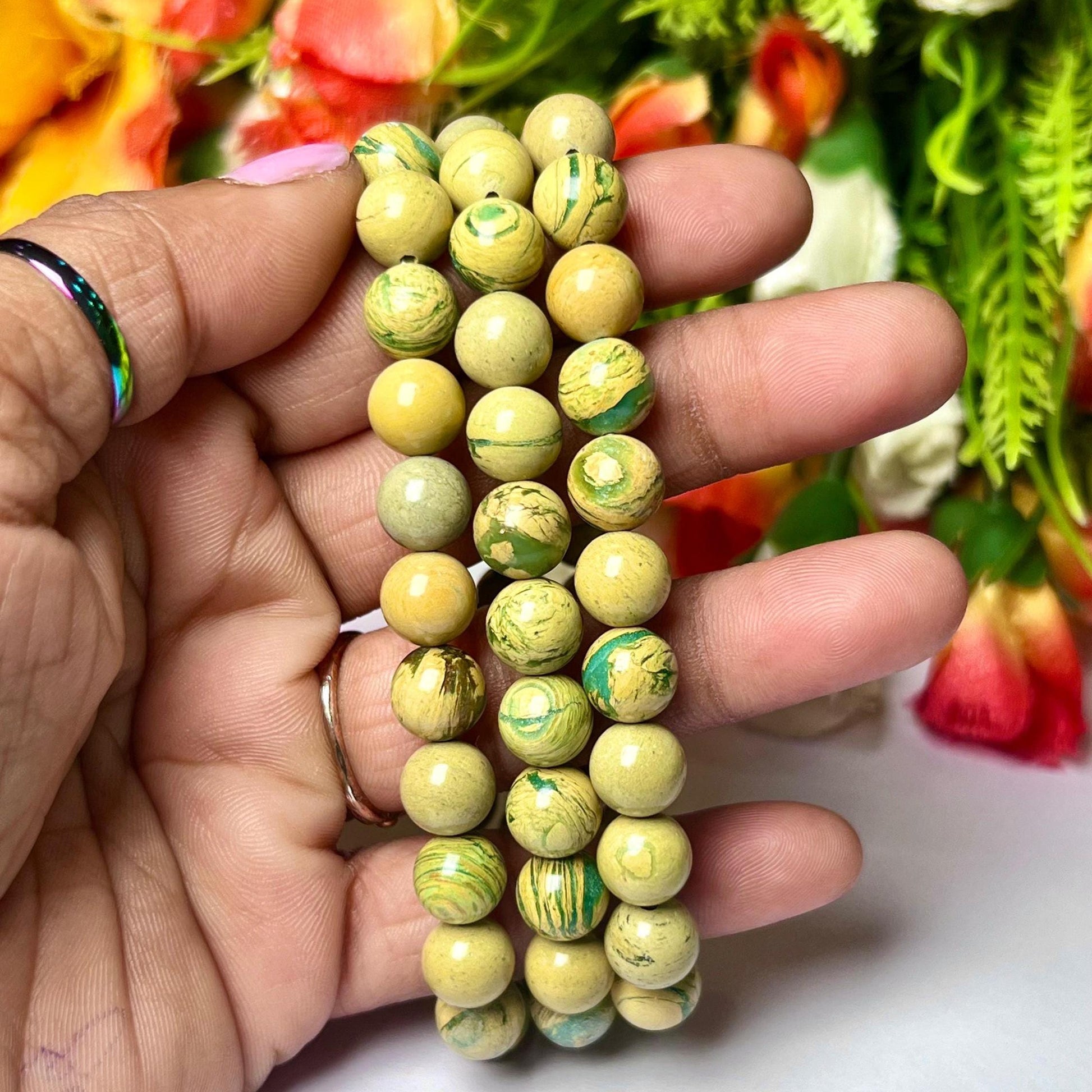 Yellow American Phosphorus Variscite Diaspore Stone Bracelet l Stretchable Bracelet l Unisex Bracelet l 8 MM Bracelet