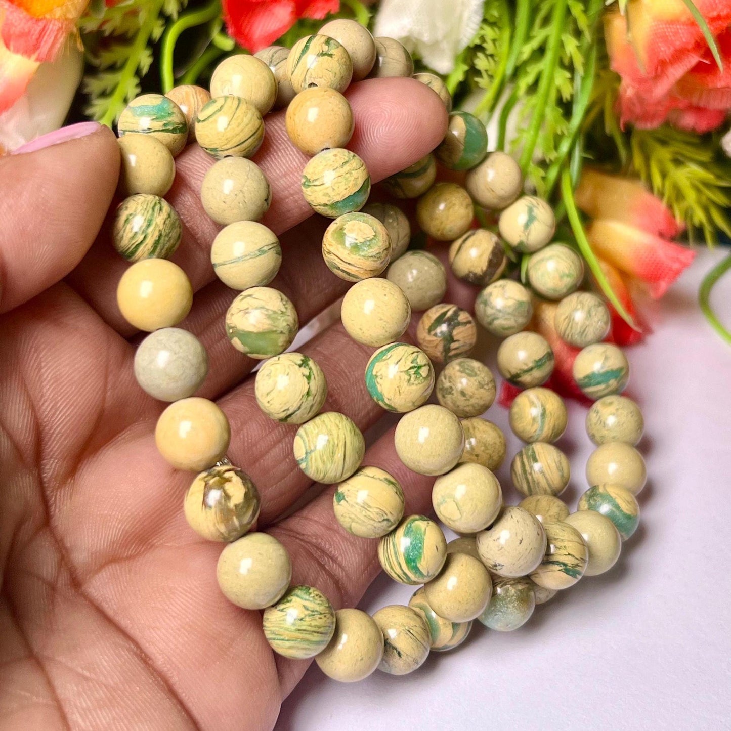 Yellow American Phosphorus Variscite Diaspore Stone Bracelet l Stretchable Bracelet l Unisex Bracelet l 8 MM Bracelet