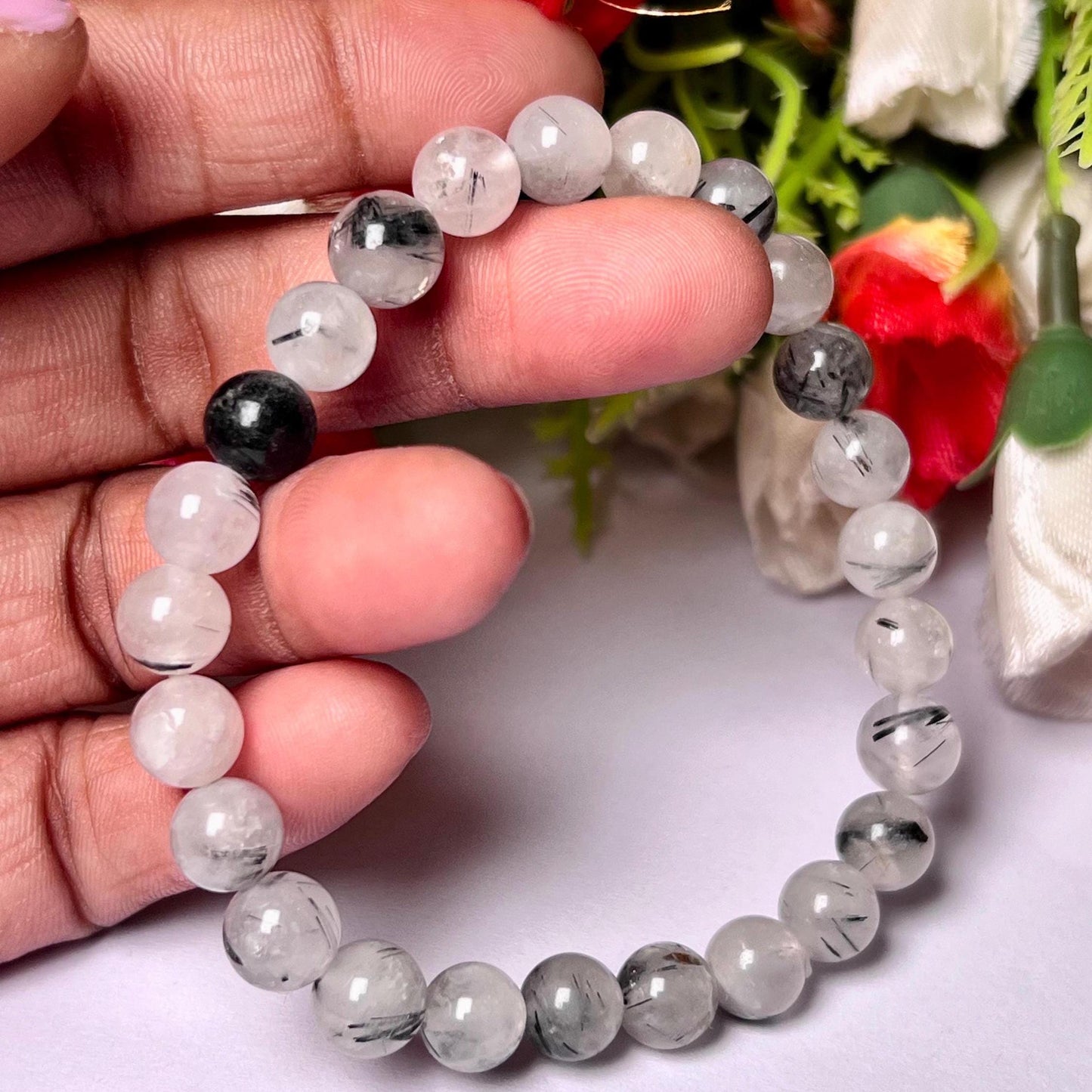 Rutilated Quartz Stone Bracelet l Stretchable Bracelet l Unisex Bracelet l 8 MM Bracelet